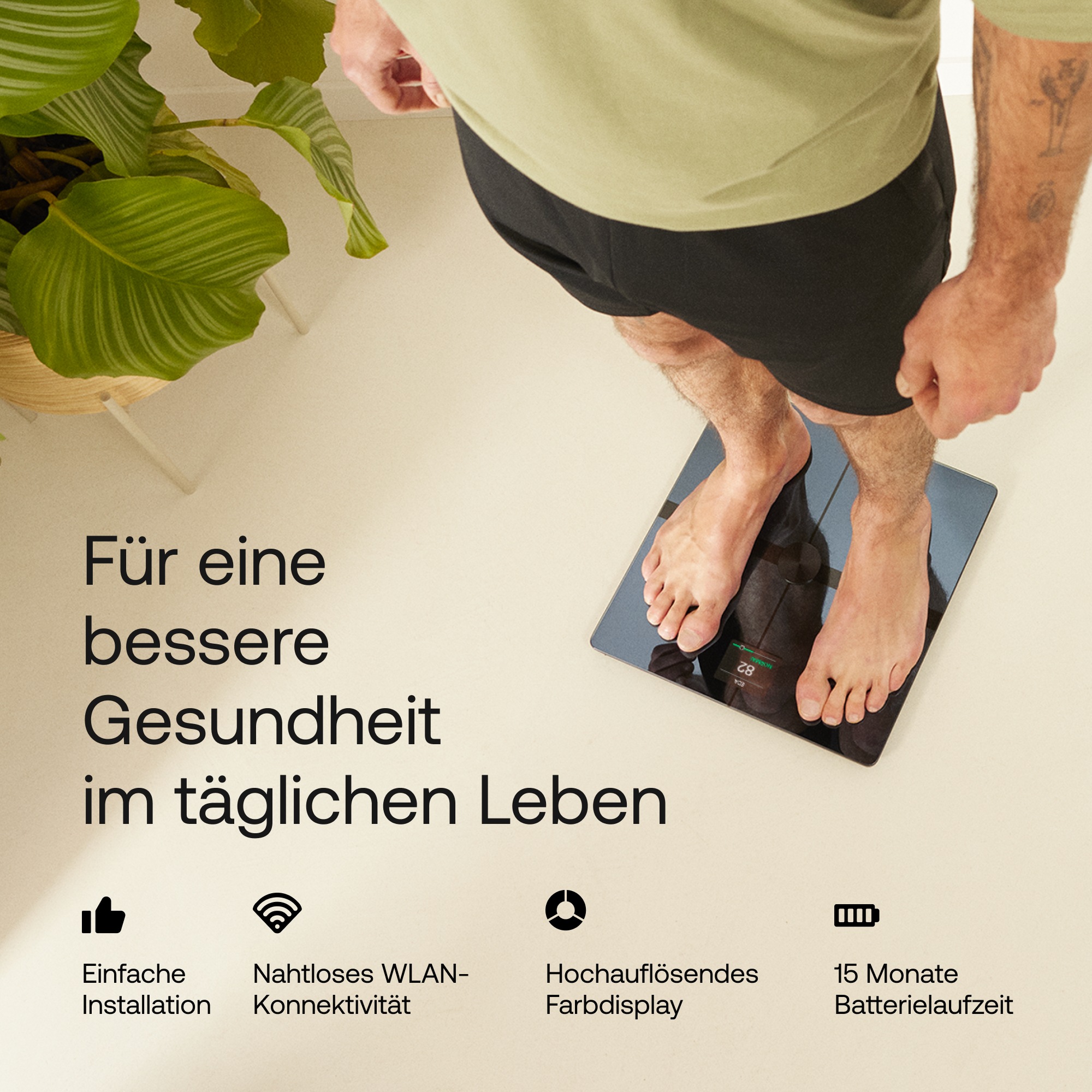 Withings Personenwaage »Body Smart, einschließlich Körperfett-/Muskelmasse«, automatische Erkennung und Verfolgung von bis zu 8 Benutzern