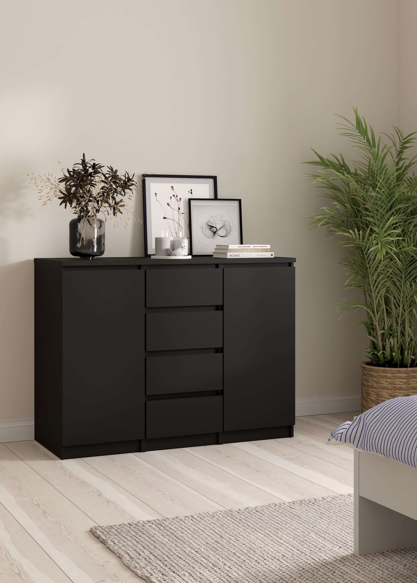 Inosign Kommode »Naia, Sideboard, 4 Schubladen, 2 Türen, Aufbewahrung, Grifflose Front« Mit Einlegeböden, Modern, Skandinavisches Design, In