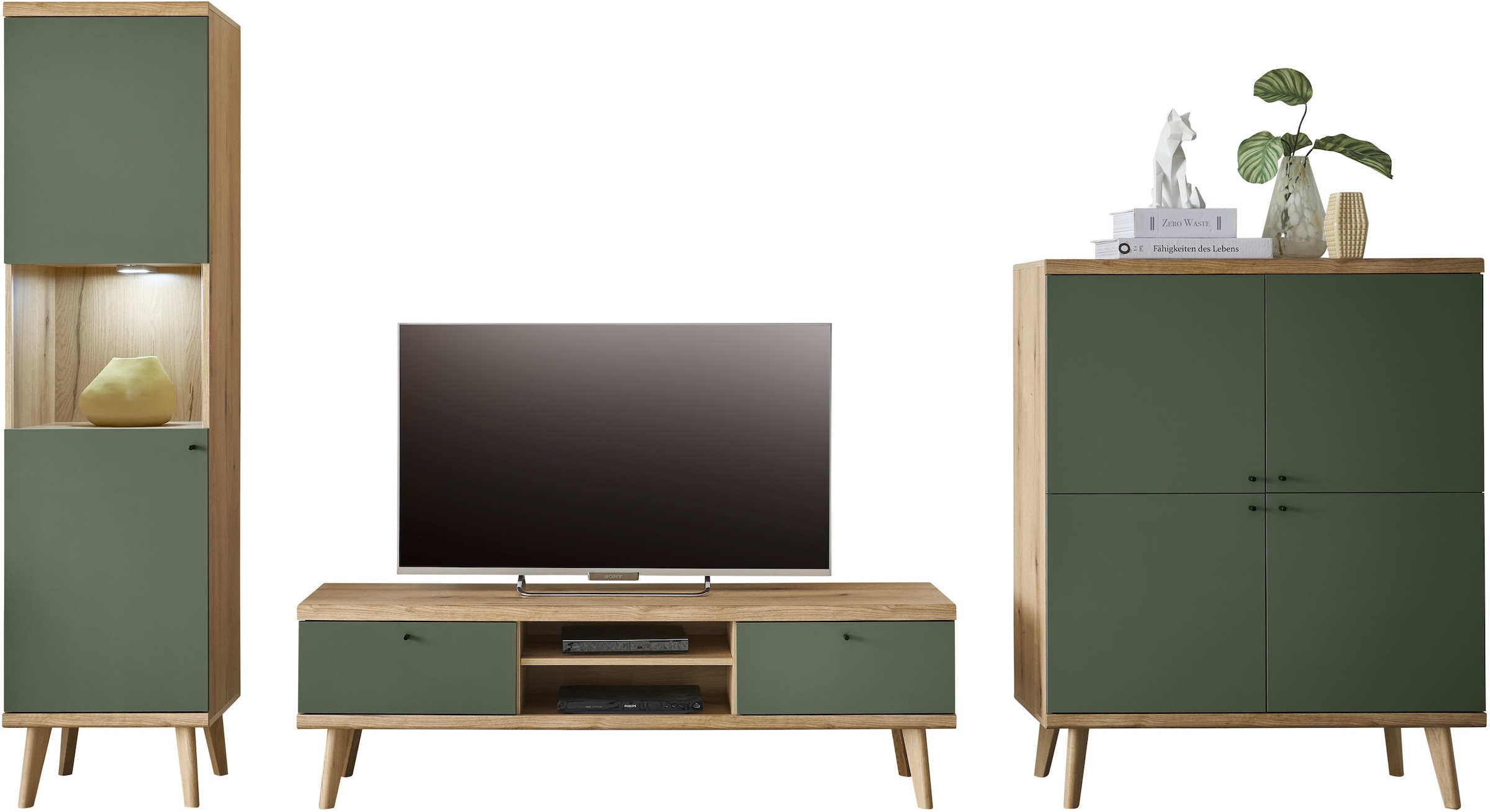 INOSIGN Wohnwand »MAVAS«, (Set, 3 St.), in moderner Trendfarbe, Griffe aus Metall (Schwarz), Breite 337 cm