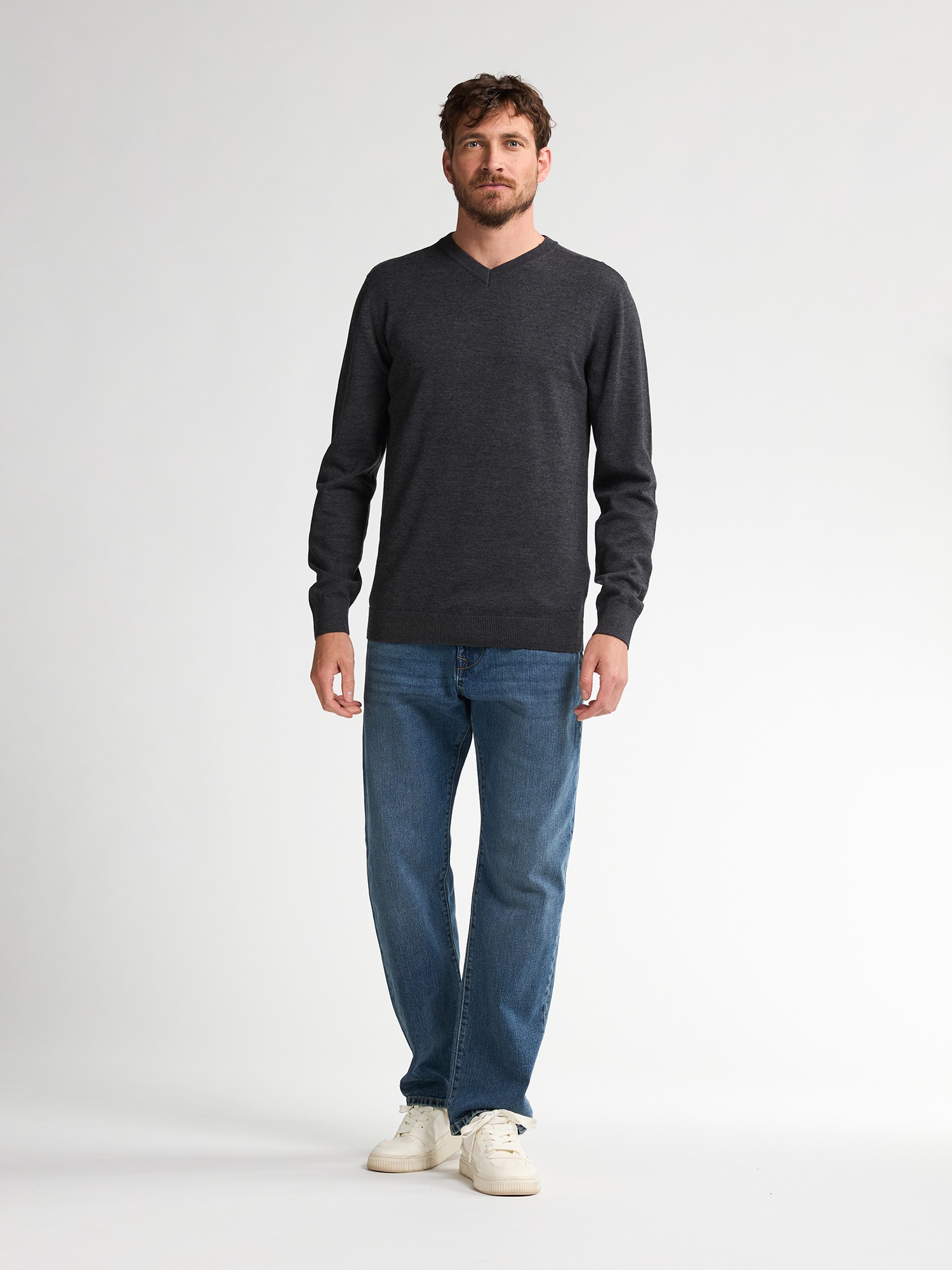 Petrol Industries V-Ausschnitt-Pullover »V-Neck Basi«, Materialmix mit Baumwollanteil