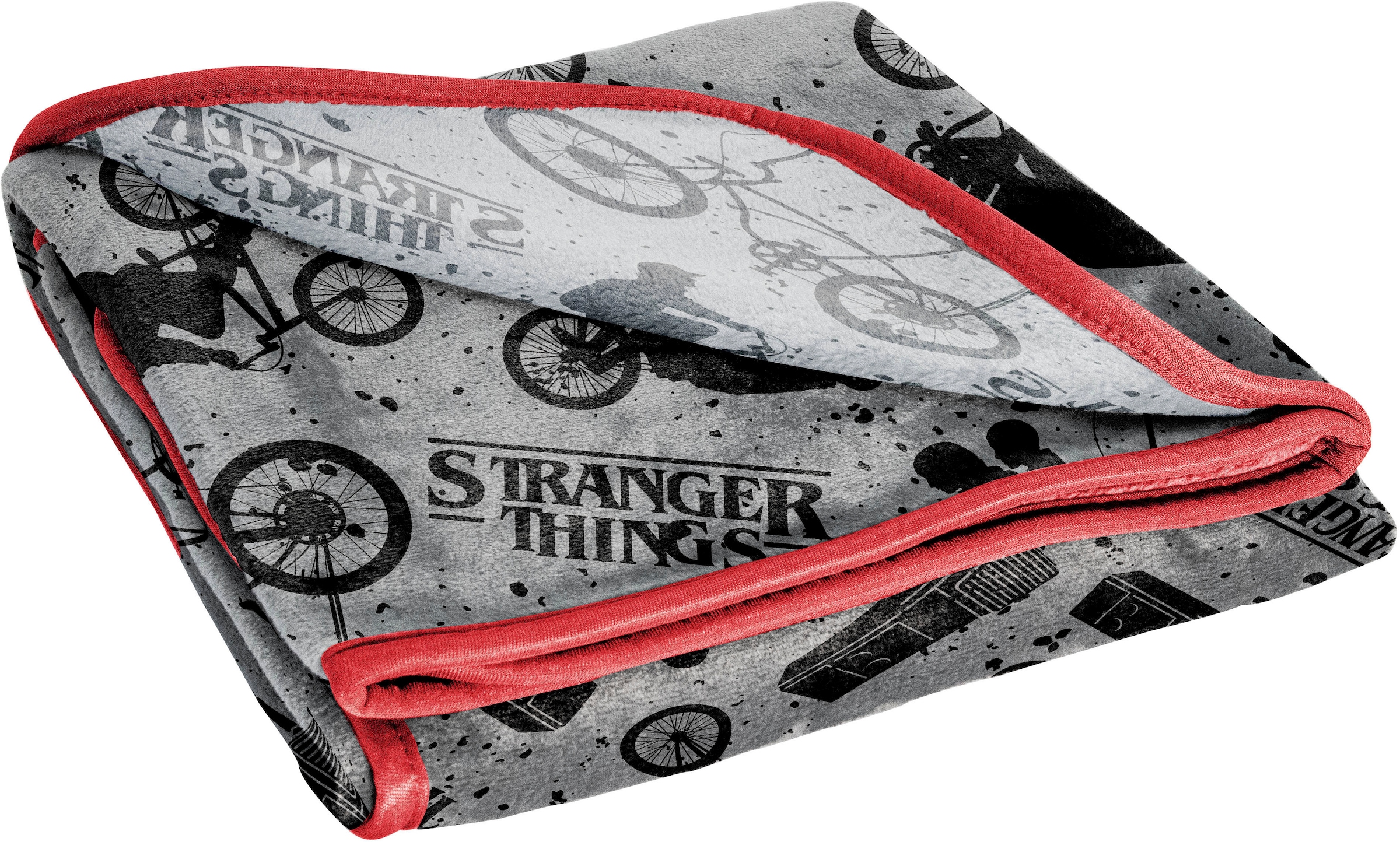 Stranger things Kinderdecke »Netflix Stranger Things« Kuschelige Fleecedecke Grau Bike – 117 x 152 cm
