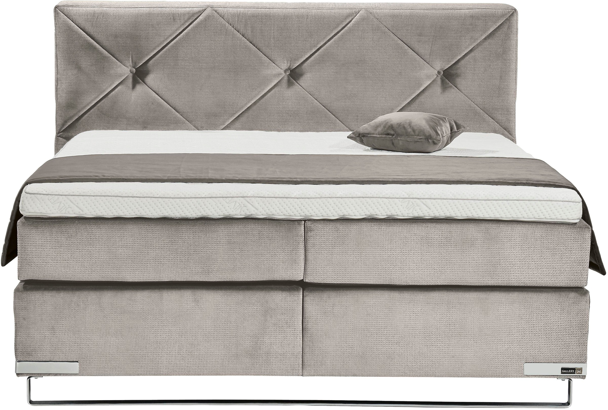 GALLERY M branded by Musterring Boxspringbett »Dubai«, Kufe in Chrom, 3 Härtegrade, Kopfteil mit Knopfheftung