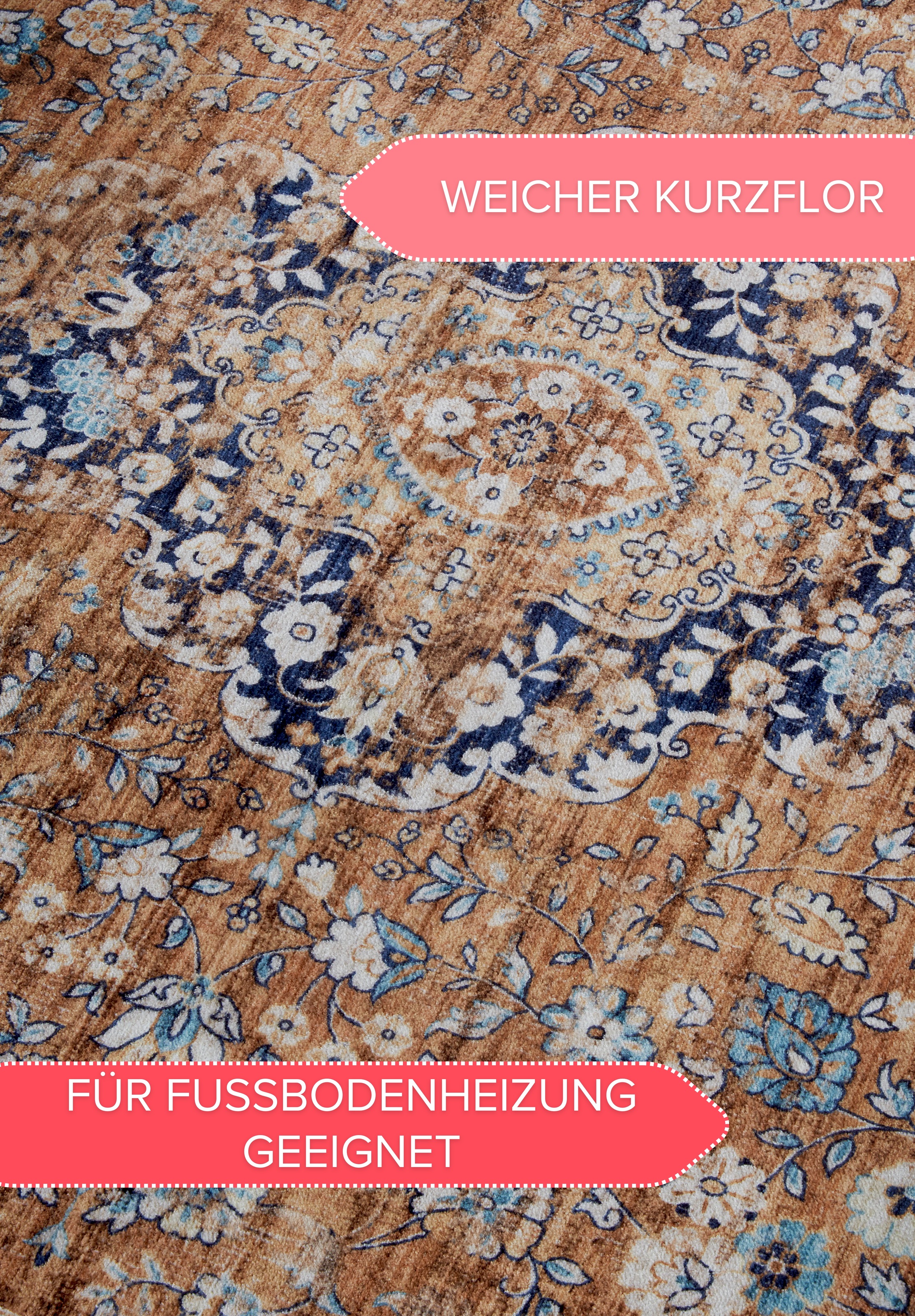 freundin Home Collection Teppich »Aurora«, rechteckig, 5 mm Höhe, Kurzflor, Anti Rutsch, Orient, Vintage, Klassisch, Wohnzimmer, Flur