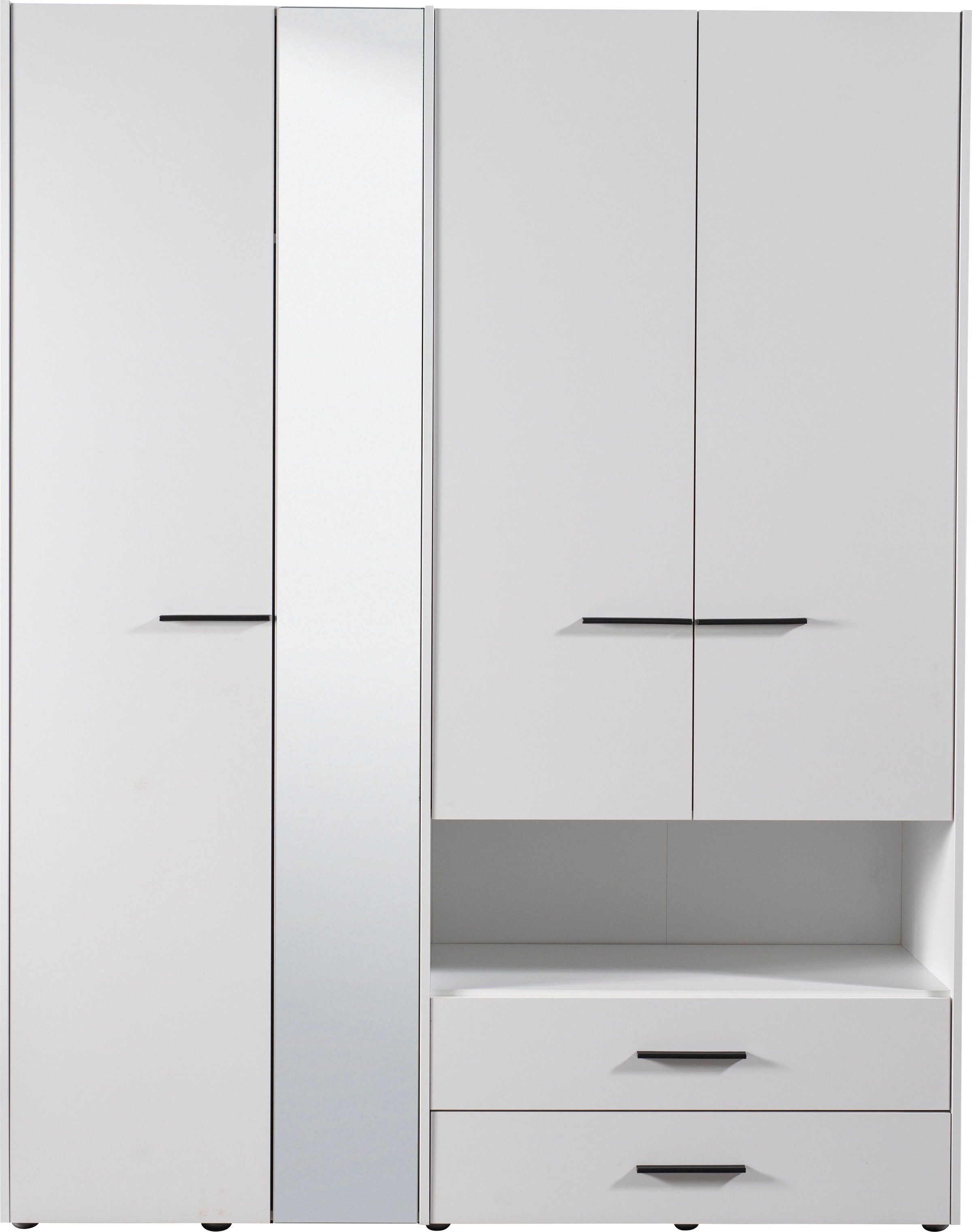 INOSIGN Kleiderschrank »Leon, FSC® -zertifiziertem Holzwerkstoff«, mit Spiegel, Innenausstattung und 2 Schubladen, 127,5x55x205,5cm