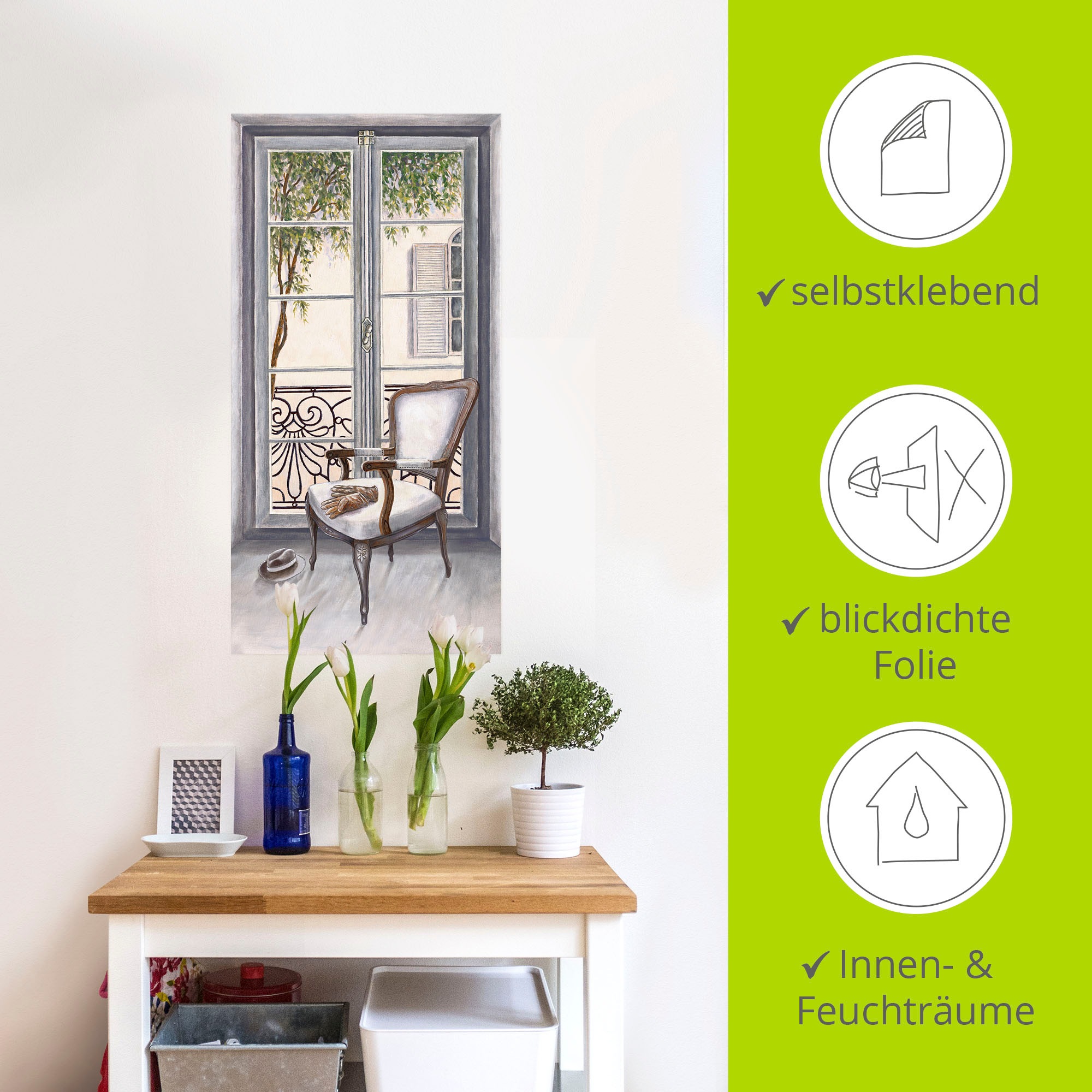 Artland Wandbild »Sessel vor einem Fenster«, Innenarchitektur, (1 St.), als Alubild, Outdoorbild, Leinwandbild, Poster, Wandaufkleber