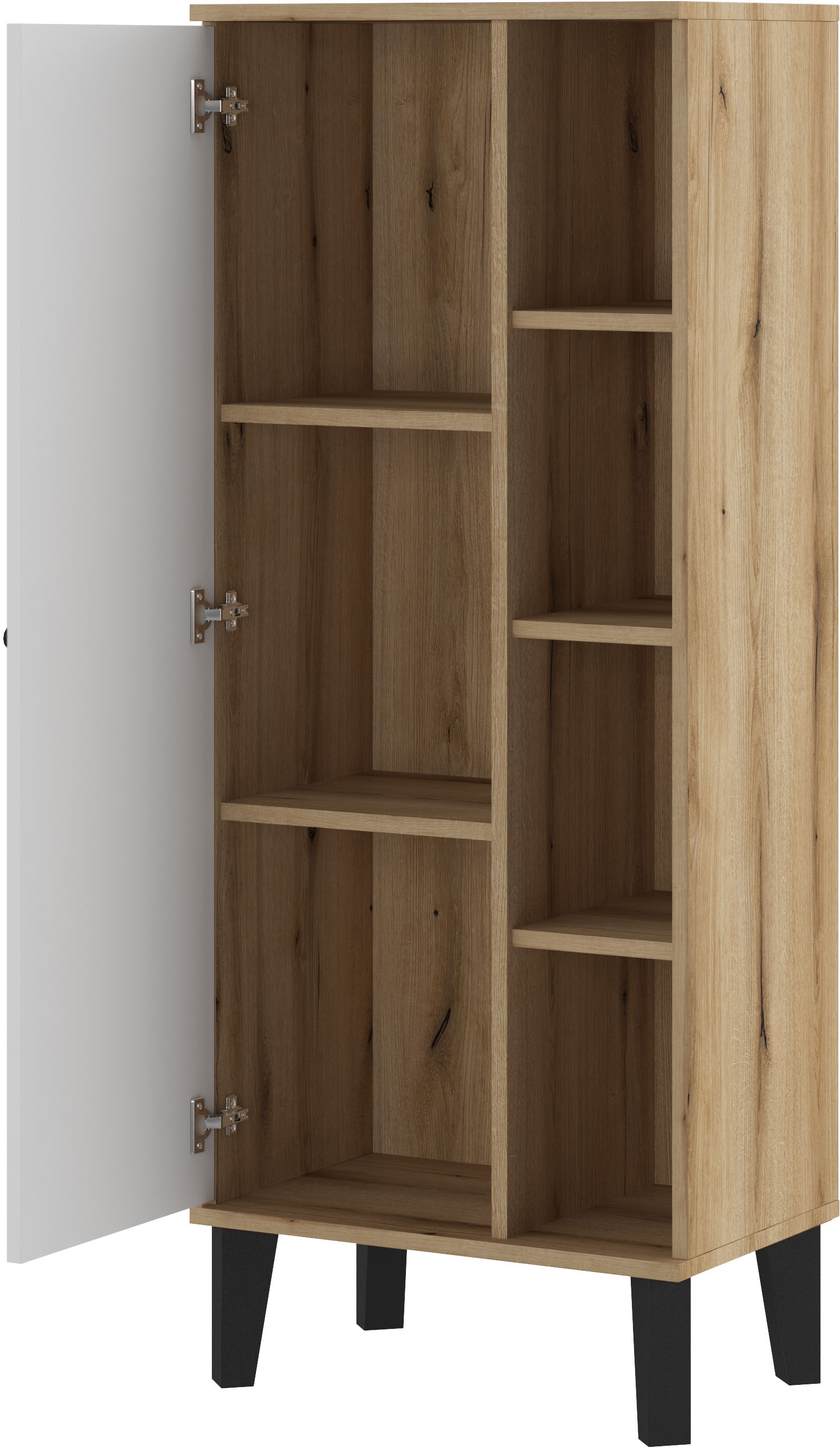 INOSIGN Stauraumschrank »Oslo, Badschrank mit Knopfgriff, Hochschrank im skandinavischen Design«, in der Türfarbe Weiß oder Grau verfügbar, ausreichend Stauraum
