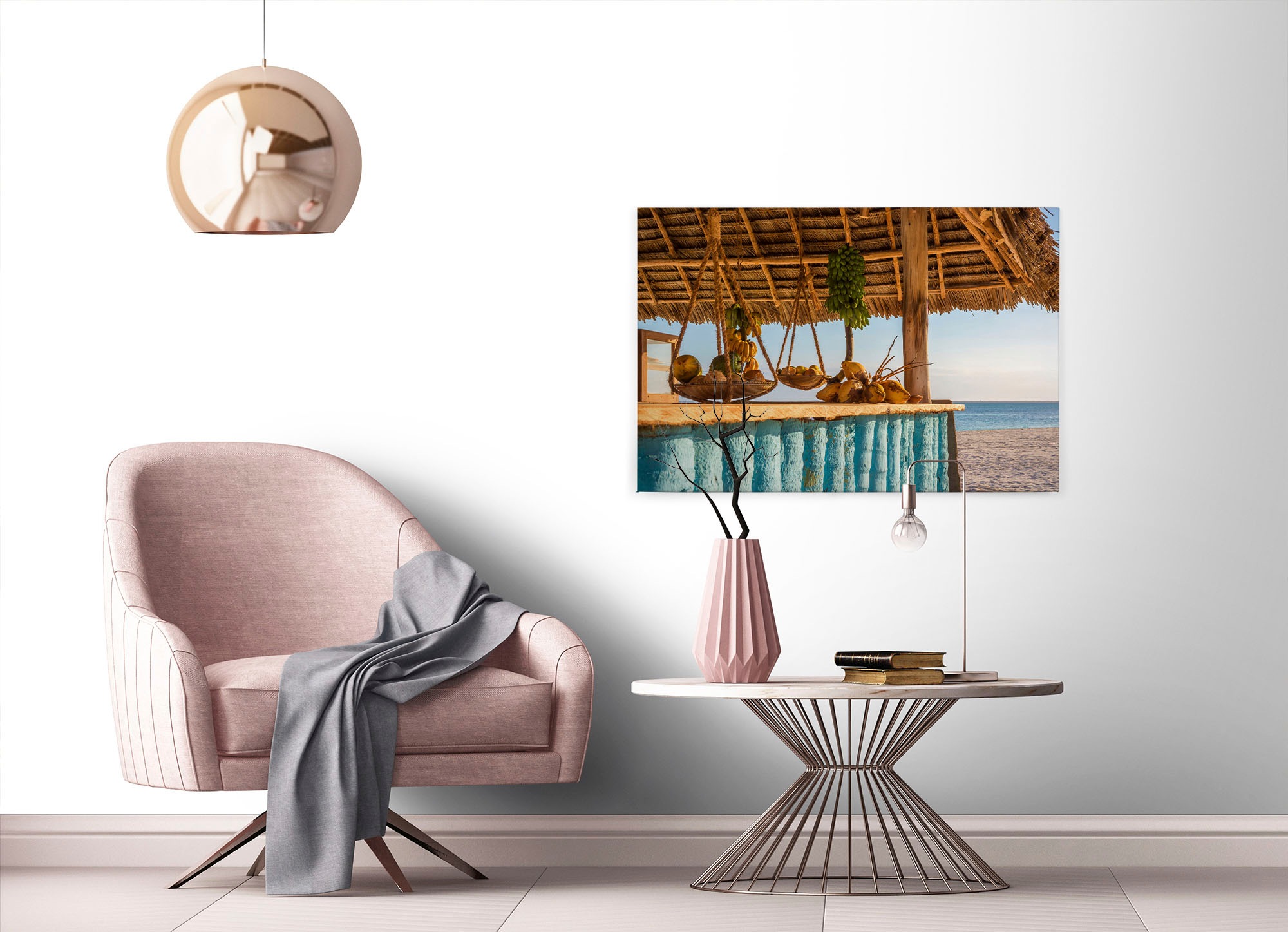 A.S. Création Leinwandbild »Beach Bar«, Kunst-Gemälde-Kinder, (1 St.), Strandbar Meer Keilrahmen Sommer Leinwand-Bild Wohnzimmer modern Wand