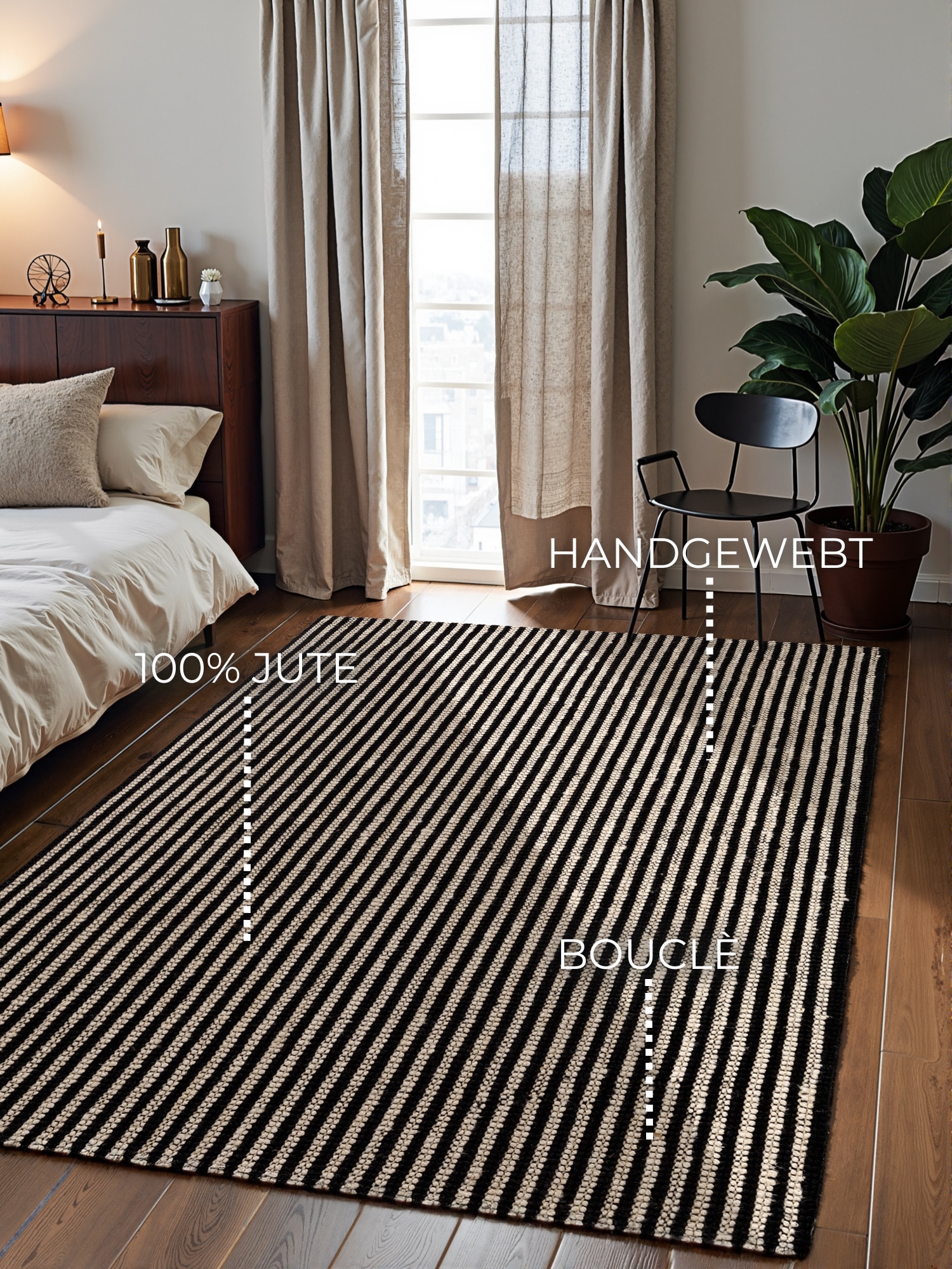 ELLE DECORATION Teppich »Juteteppich Ebony« rechteckig 10 mm Höhe Jute, Natur, Wohnzimmer, Esszimmer, Schlafzimmer, Flur, Modern, Boho