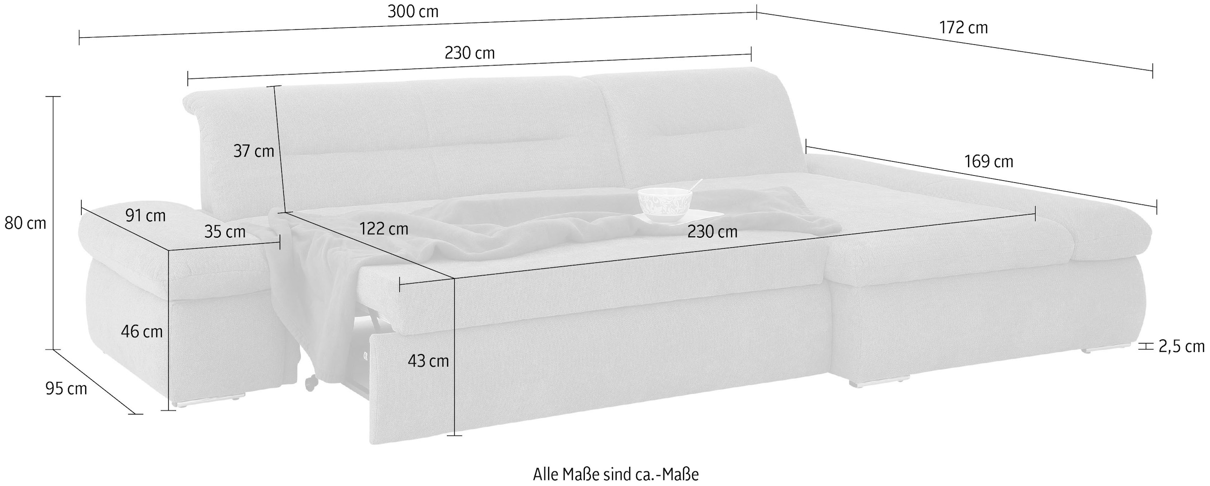 INOSIGN Ecksofa »Avesa L-Form«, Wahlweise mit Armteilvertsellung und Bettfunktion, B/T/H: 300/172/80cm