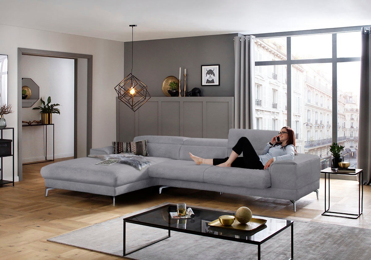 W.SCHILLIG Ecksofa »piedroo, Designsofa mit tollem Sitzkomfort, elegant und bequem, L-Form«, Kopfteilverstellung, wahlweise mit Sitztiefenverstellung, Breite 343cm