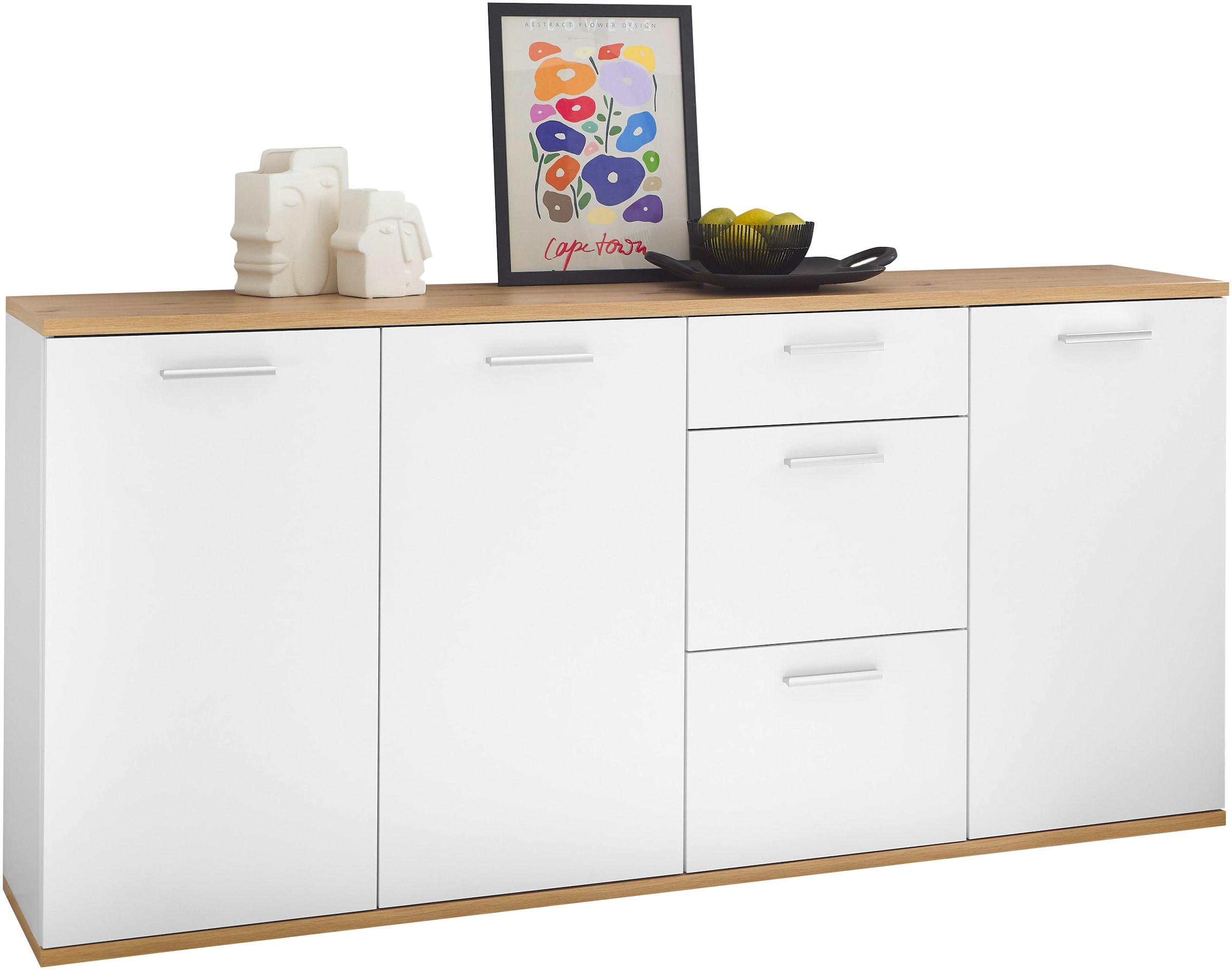 HBZ Kommode »BC1035 weiß matt, BxHxT 180x86x38 cm«, Sideboard mit 3 Türen, 3 Schubkästen, 2 Einlegeböden