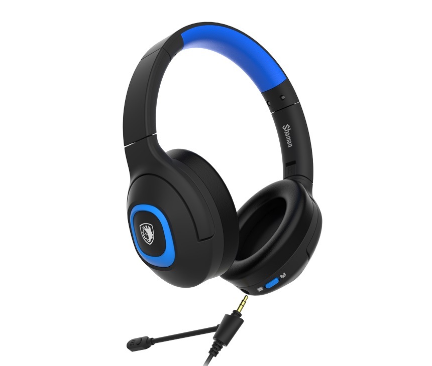 Sades Gaming-Headset »Shaman SA-724 Gaming Headset, schwarz/blau, USB, kabelgebunden«, Mikrofon abnehmbar, Stereo, Over Ear, PC, PST, XBox, Nintendo Switch, VR, Phone