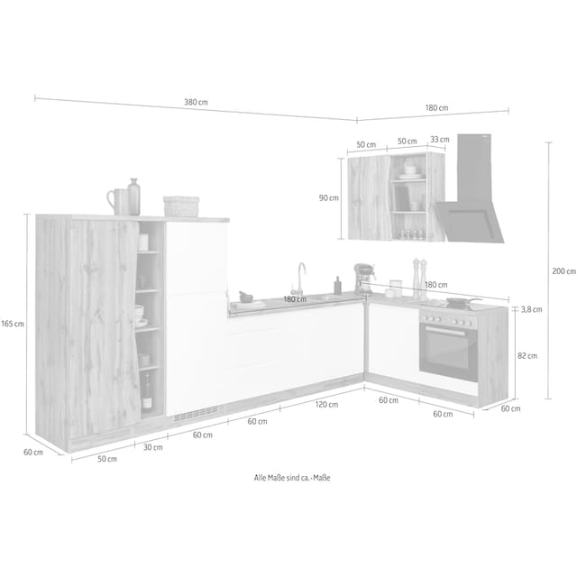 HELD MÖBEL Küche »Bruneck«, Stellbreite 380/180 cm breit, wahlweise mit  oder ohne E-Geräte, MDF auf Rechnung kaufen