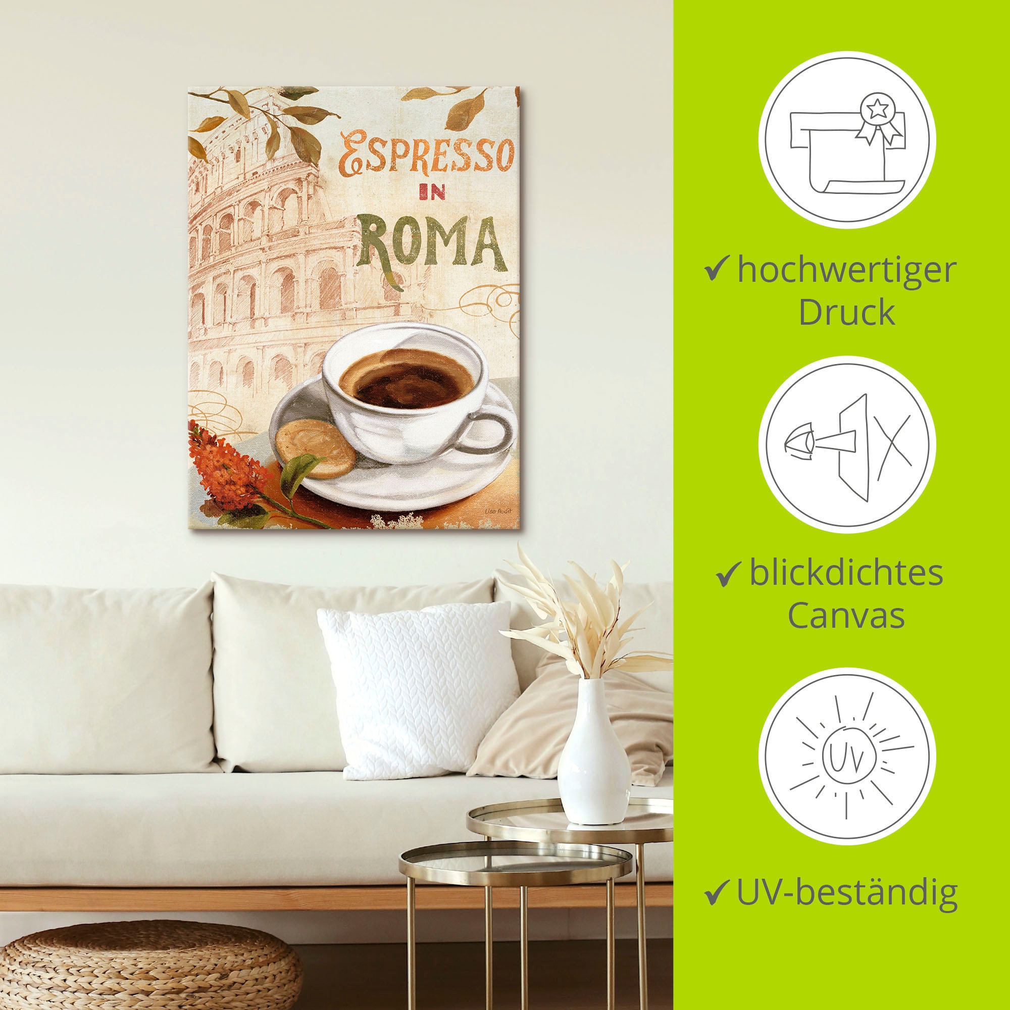 Artland Wandbild »Kaffee in Europa III«, Getränke, (1 St.), als Leinwandbild, Wandaufkleber in verschied. Größen