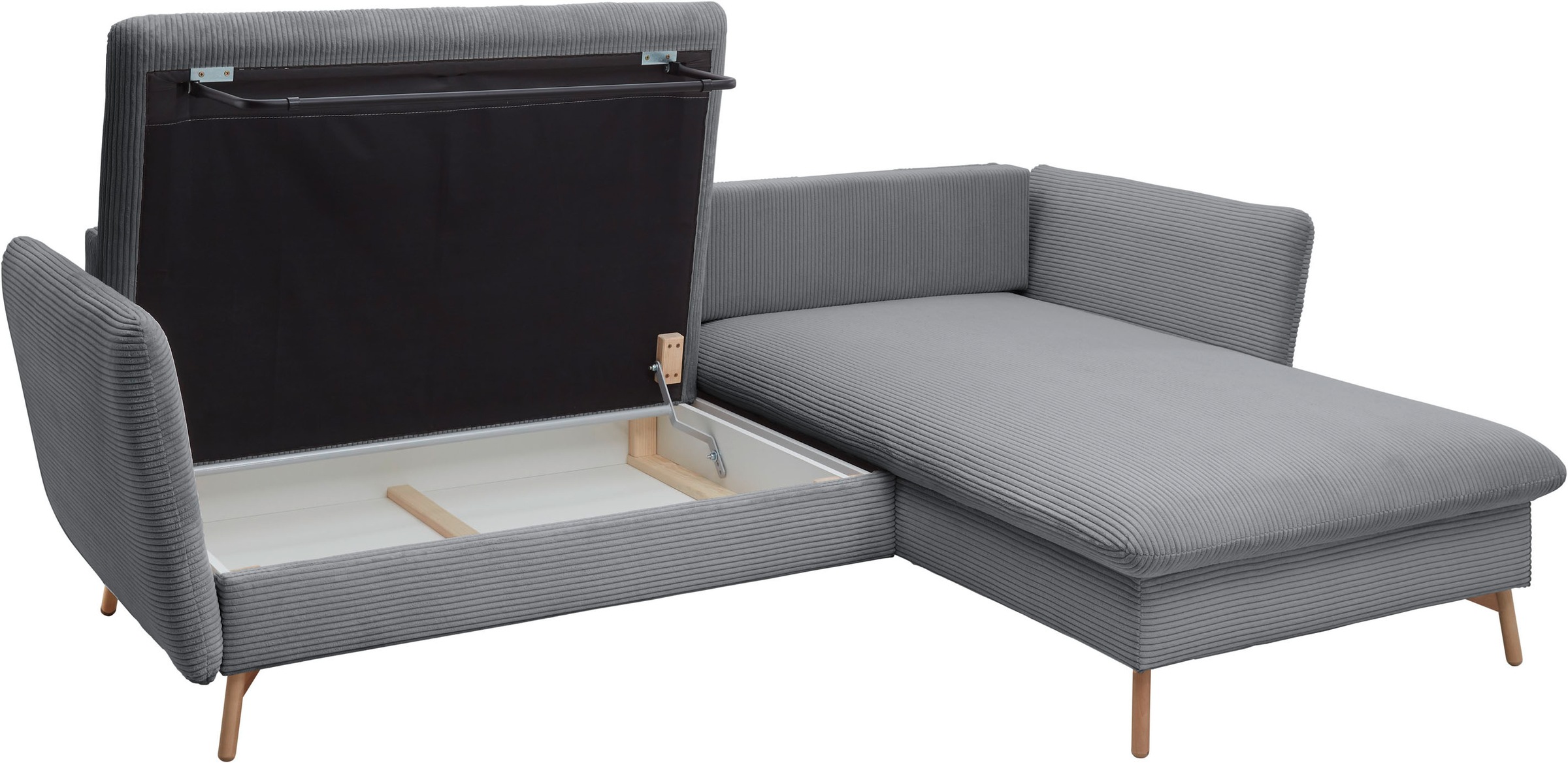 andas Ecksofa »MERLE, 258 cm, L-Form, traumhafter Cord,«, mit Bettfunktion und Bettkasten, Liegefläche 224 x 139