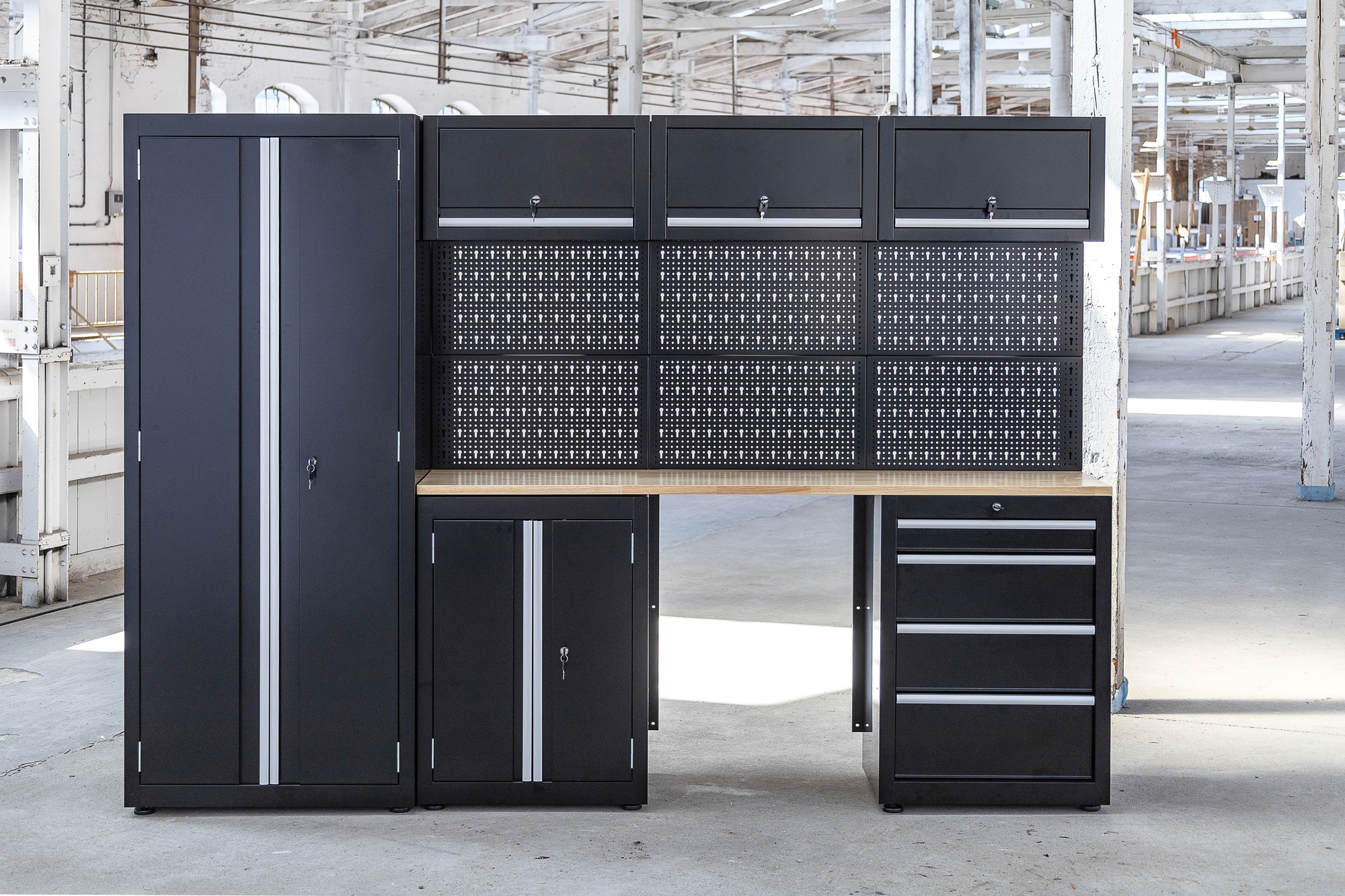 ONDIS24 Werkstatt-Set »Männerküche 260cm, Schwarz« 8 tlg. tlg.