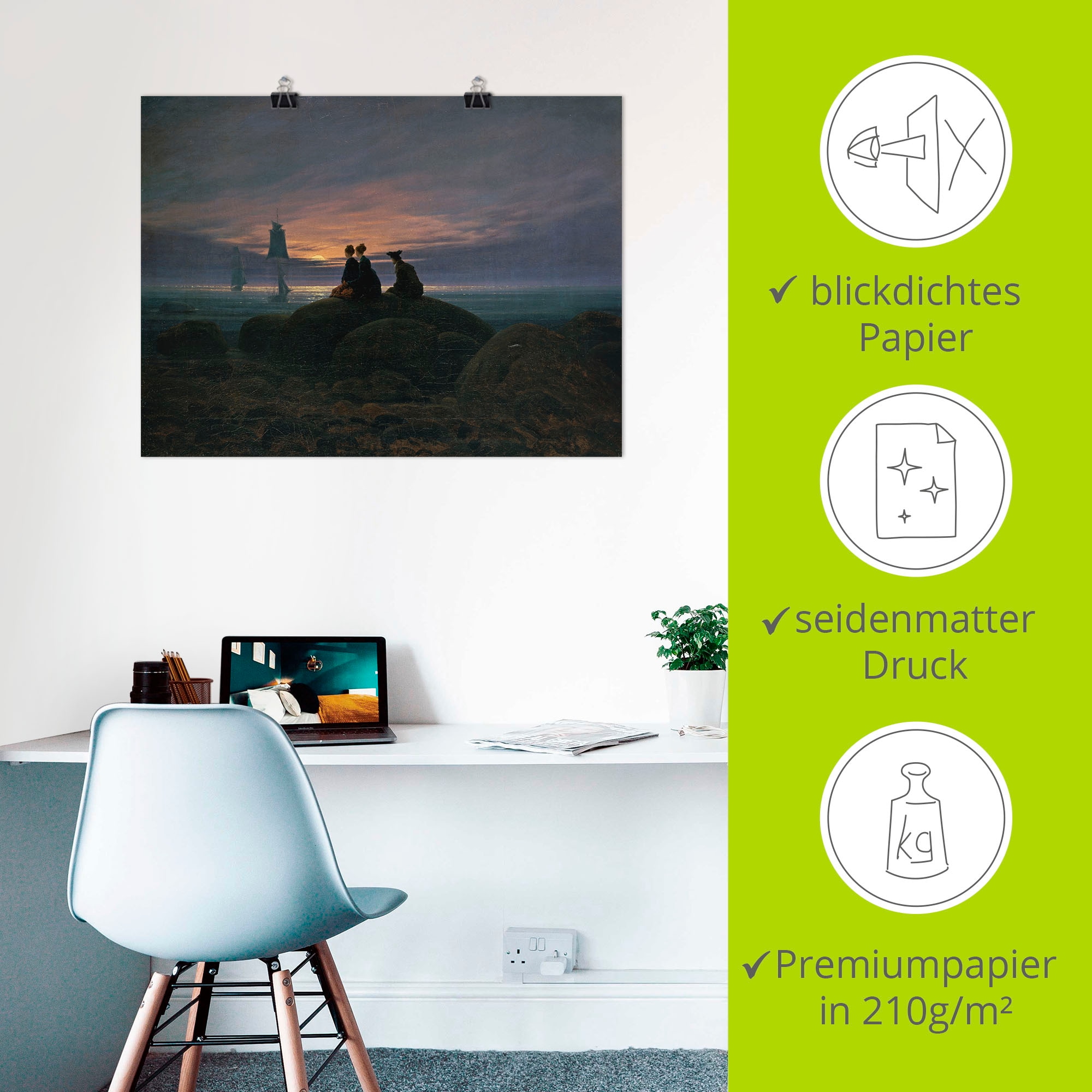 Artland Kunstdruck »Mondaufgang am Meer Pendant«, Gewässer, (1 St.), als Leinwandbild, Wandaufkleber oder Poster in versch. Größen