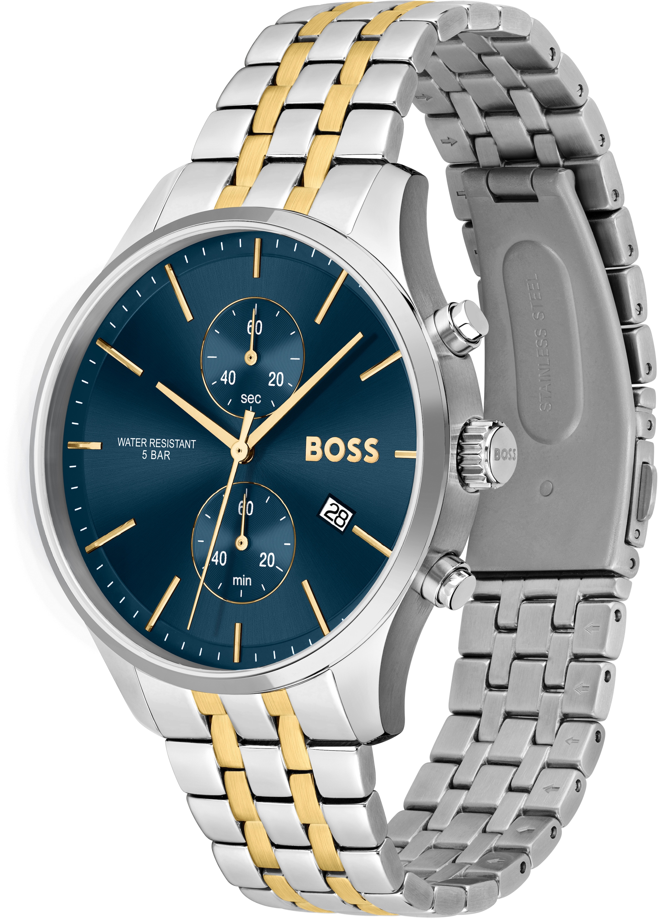 BOSS Chronograph »ASSOCIATE, 1513976«, Quarzuhr, Herrenuhr, Armbanduhr, Stoppfunktion, Edelstahlarmband