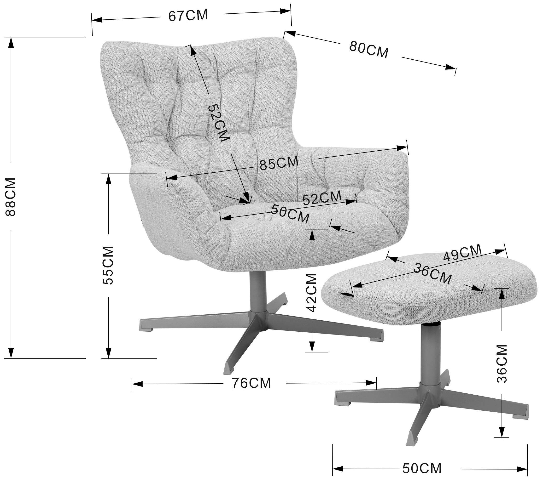 INOSIGN Drehsessel »VERGAS Ohrensessel mit Hocker im Set«, Relaxsessel mit 360-Grad-Drehfunktion u. Hocker, Web-Stoff
