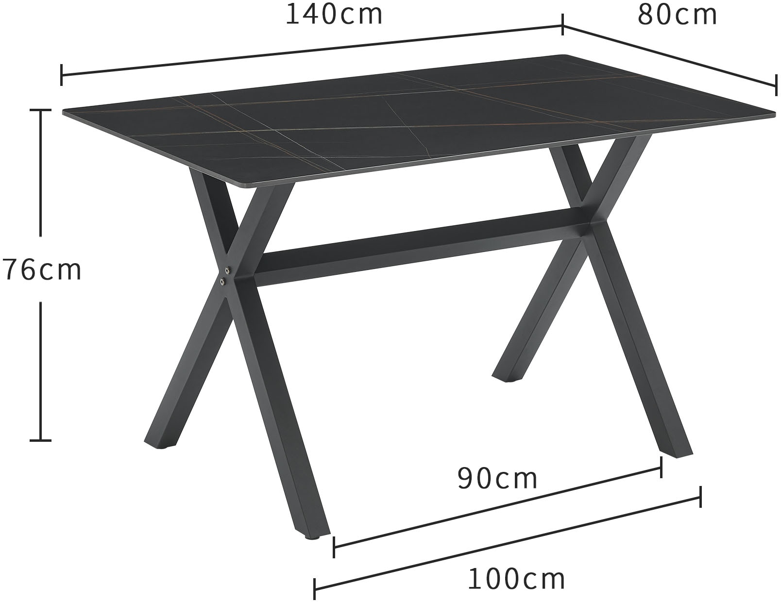OTTO home Essgruppe »Arye« Set, 140 cm Esstisch + 4 Stühle, 5 Stk. tlg. Samt- oder Strukturstoffbezug, Metallgestell, Tischplatte Sinterstein