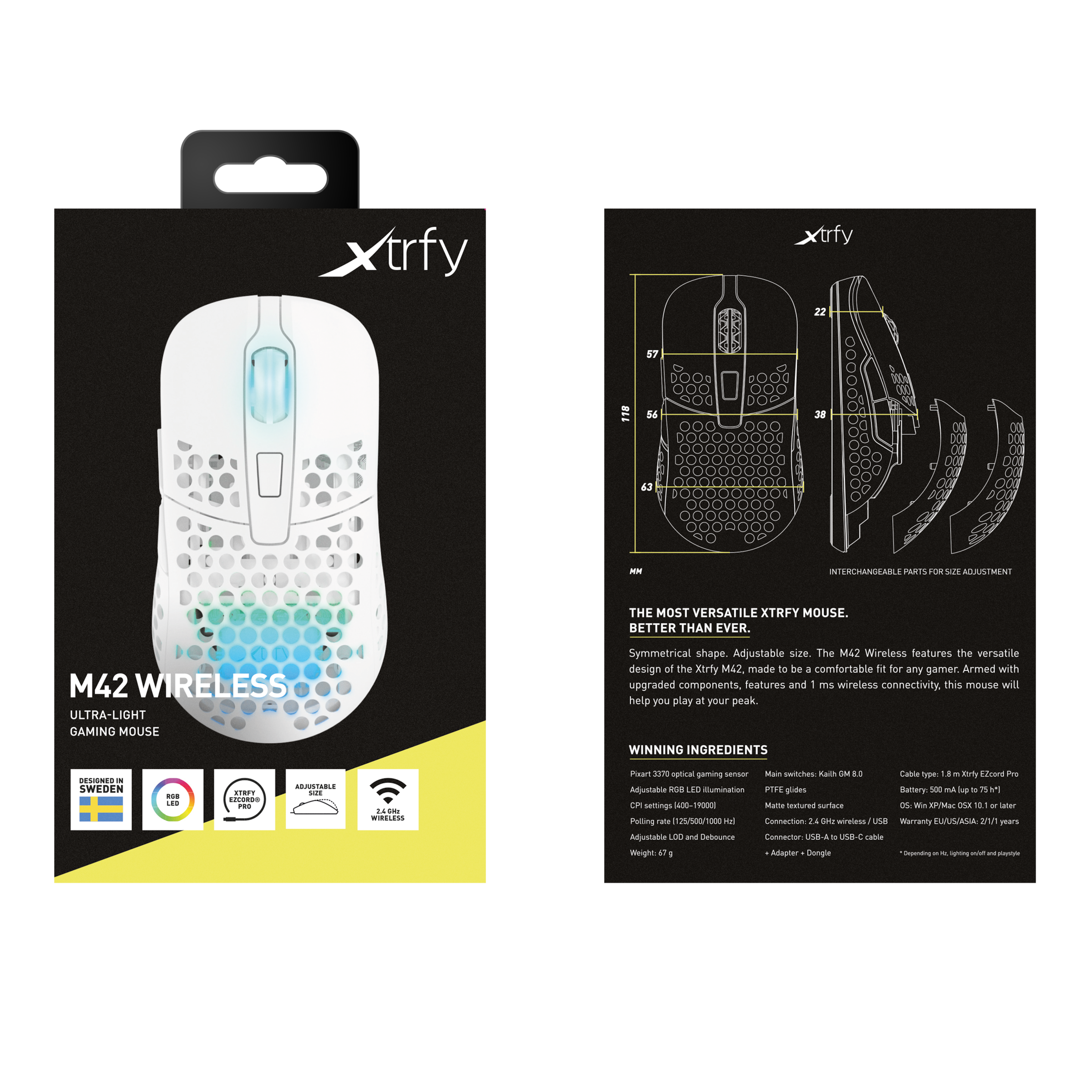 Cherry Xtrfy Gaming-Maus »M42 Wireless RGB«, Funk, kabellose ultraleichte Gaming-Maus