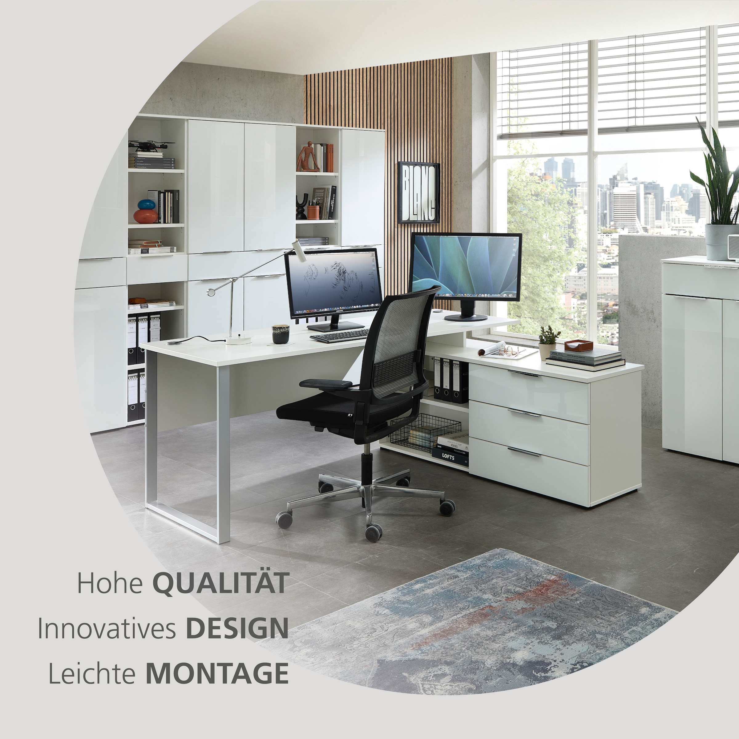 Innostyle Schreibtisch »Schreibtisch Santorin, 180/77/160 cm ( B/H/T)« 1 Stk. tlg. Tischplatten: kratzfest und wasserfest, 3 Schubladen, 2 Fächer