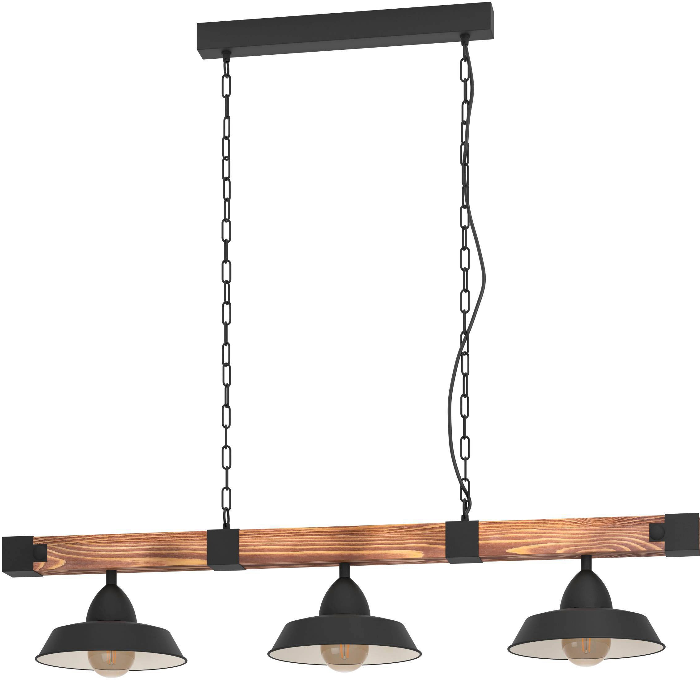 EGLO Pendelleuchte »OLDBURY«, 3 flammig, Leuchtmittel E27 | ohne Leuchtmittel, Vintage Pendelleuchte, Industrial, aus Stahl und Holz, E27, 118 cm