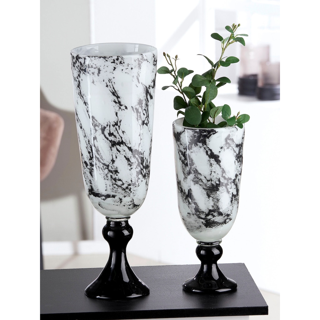 Casablanca by Gilde Tischvase »Pokal Vase Trophy, mit Marmorfinish«, (1 St.), dekorative Vase aus Glas, Blumenvase