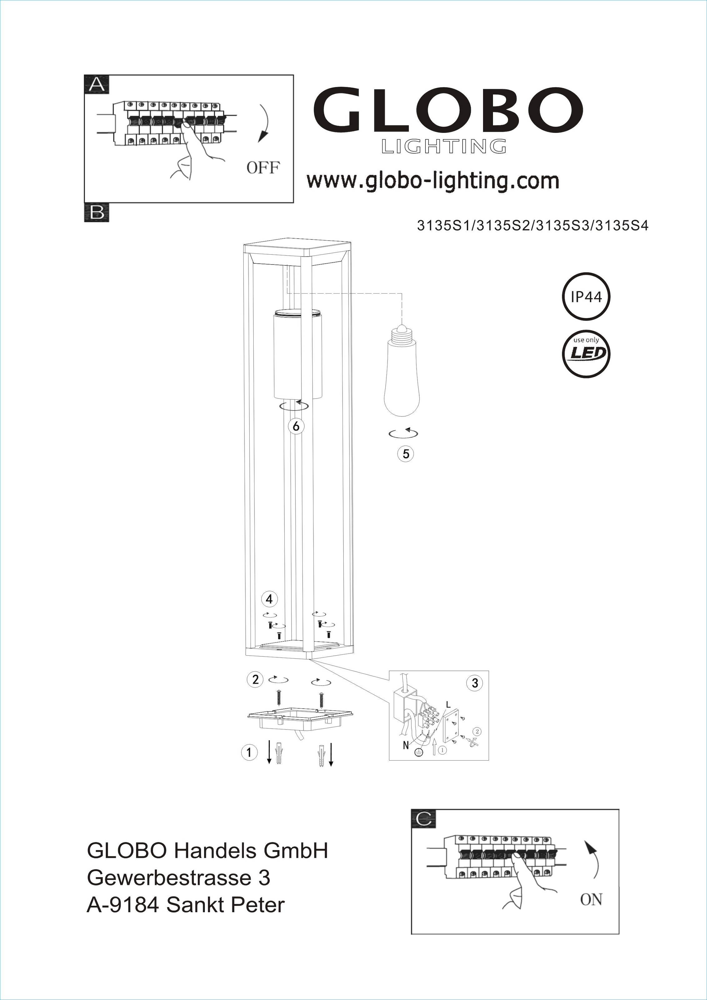 GLOBO LIGHTING Außen-Stehlampe »CANDELA« E27 1 Stk. Außenleuchte Schwarz, Sockelleuchte, IP44, E27 LED 15W