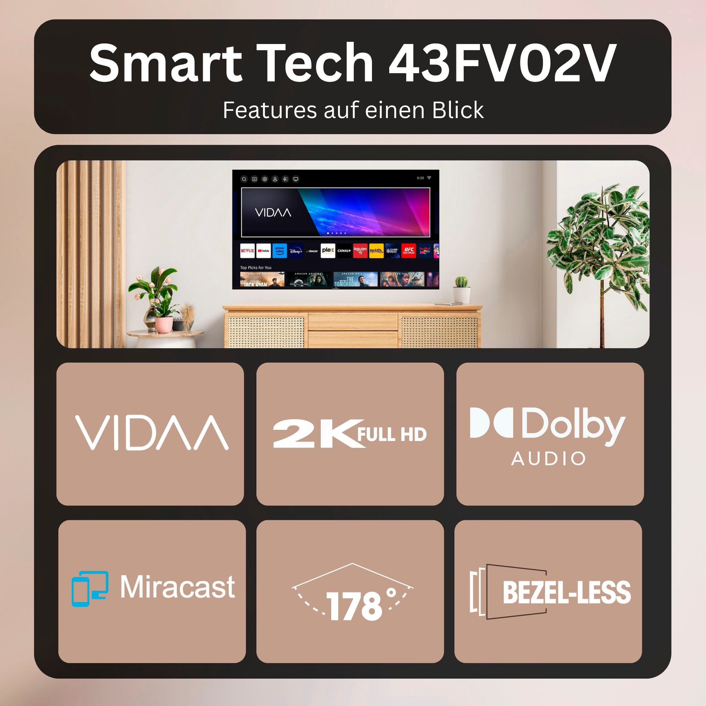 Smart Tech DLED-Fernseher »43FV02V« 108 cm/43 ″ Full HD Smart-TV
