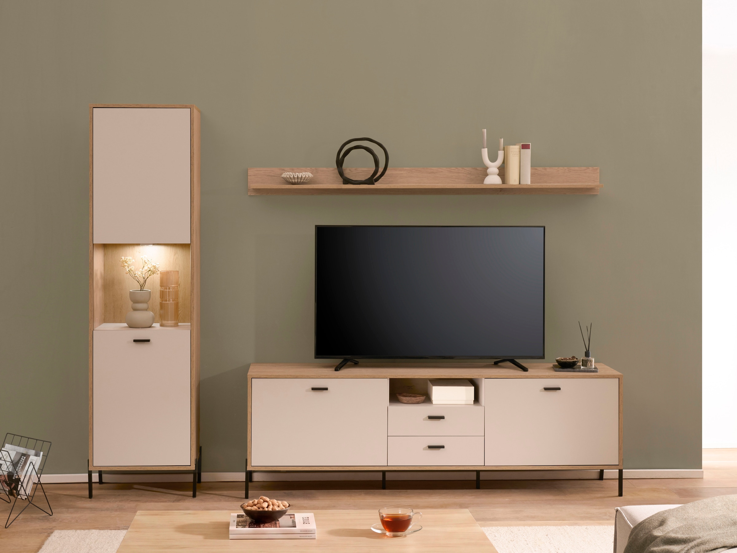 Home affaire Wohnwand »Fredericia, moderne Anbauwand, Komplettset in Kaschmir« Set, 3 Stk. tlg.
