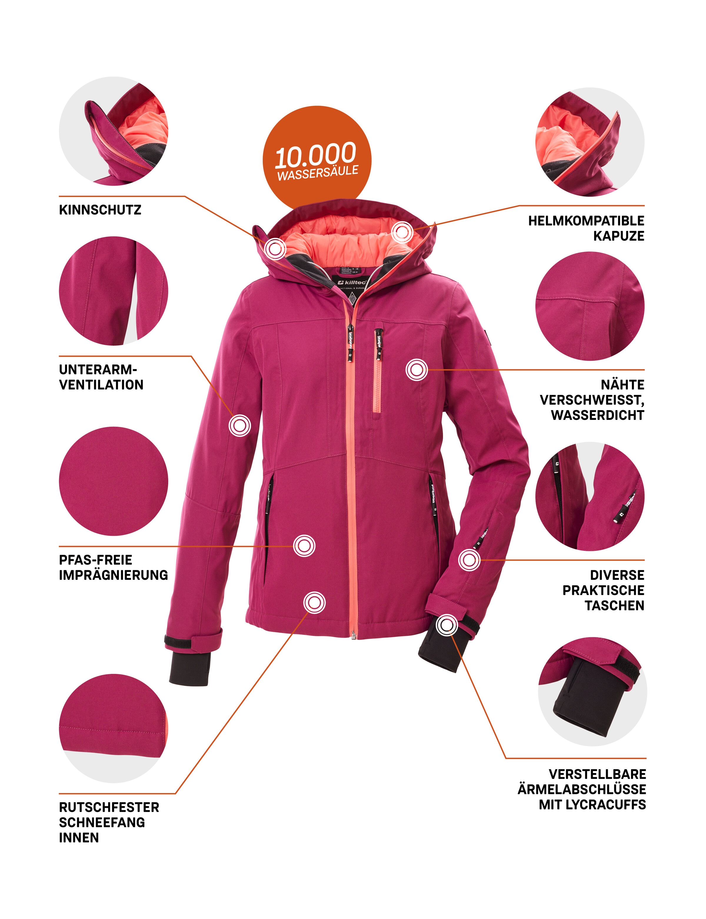 Killtec Skijacke »KSW 276 WMN SKI JCKT« Wasserdichte Damenjacke mit Schneefang, Atmungsaktivität und Taschen