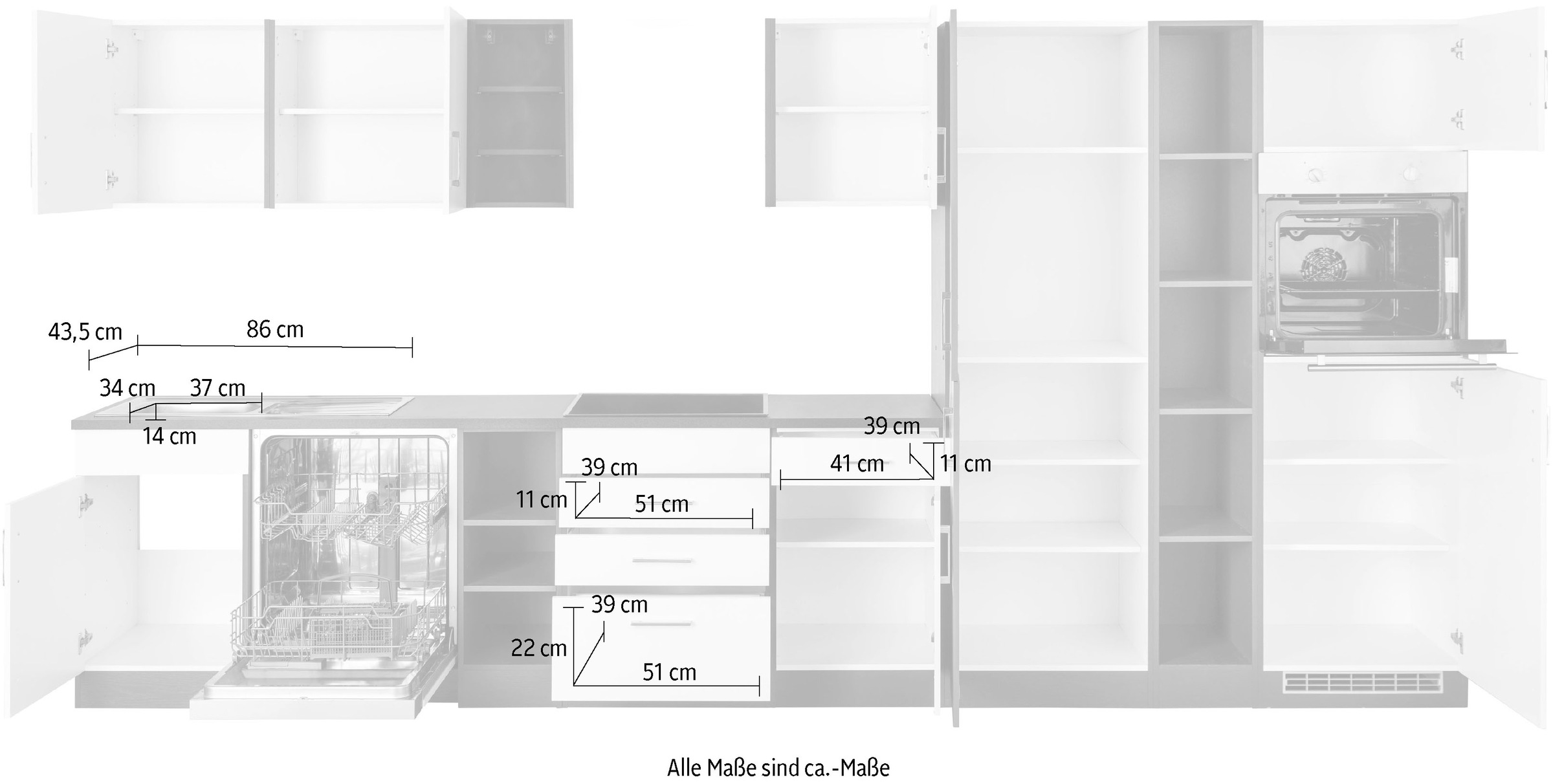 HELD MÖBEL Küchenzeile »Paris«, ohne E-Geräte, Breite 400 cm
