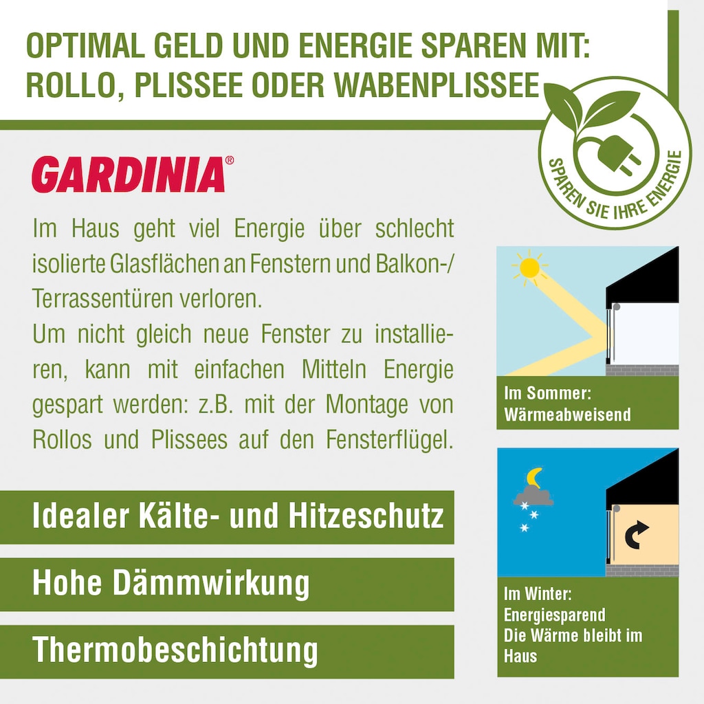 GARDINIA Plissee »Easyfix Thermo-Plissee mit 2 Bedienschienen Energiesparend«, verdunkelnd, energiesparend, ohne Bohren, verspannt, energiesparend, abdunkelnd mit Thermobeschichtung