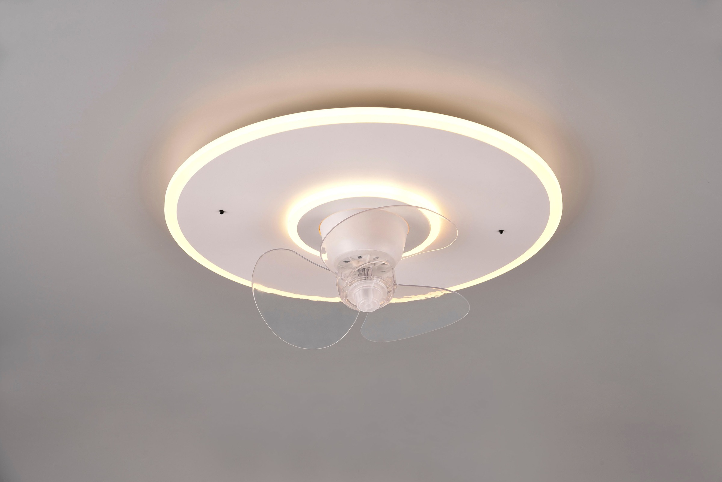 REALITY Leuchten LED Deckenleuchte »Nybro Deckenventilator«, 1 flammig, Leuchtmittel LED-Board | LED fest integriert, Deckenlampe, Ventilator 3 Stufen, Fernbedienung,Lichtfarbe einstellbar