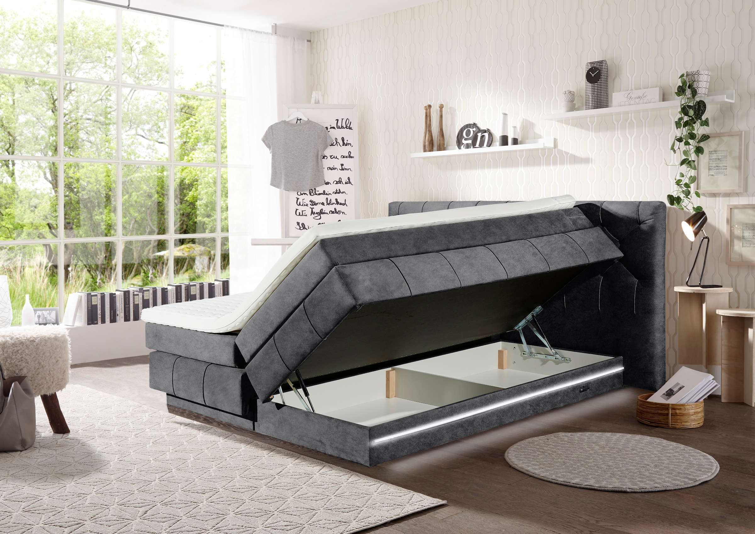 8. Bild von ED EXCITING DESIGN Boxspringbett »Florenz«, inkl. zwei schwebenden Bettkästen, wahlweise mit LED-Leiste