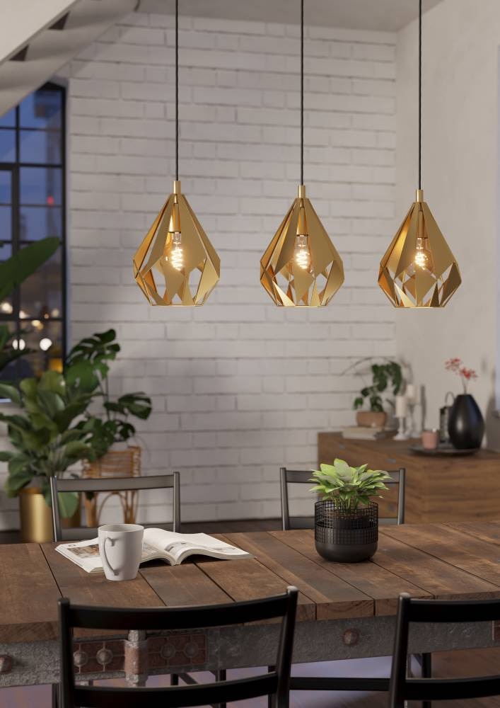 EGLO Hängeleuchte »CARLTON«, 3 flammig, Leuchtmittel E27 | ohne Leuchtmittel, Pendelleuchte, Hängeleuchte im Retro-Design in Gold, Hängelampe