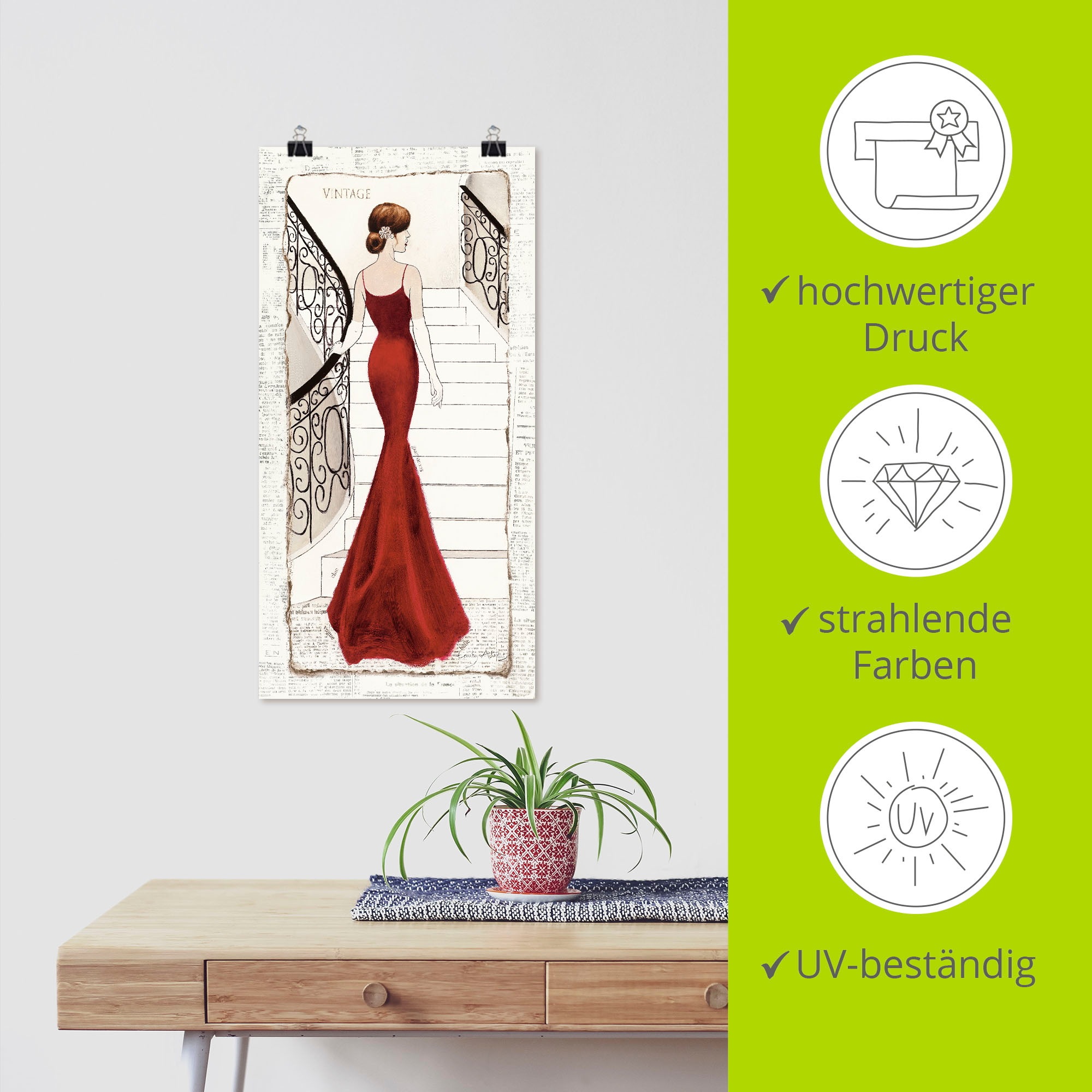 Artland Wandbild »Die schöne in Rot«, Frau, (1 St.), als Leinwandbild, Poster, Wandaufkleber in verschied. Größen