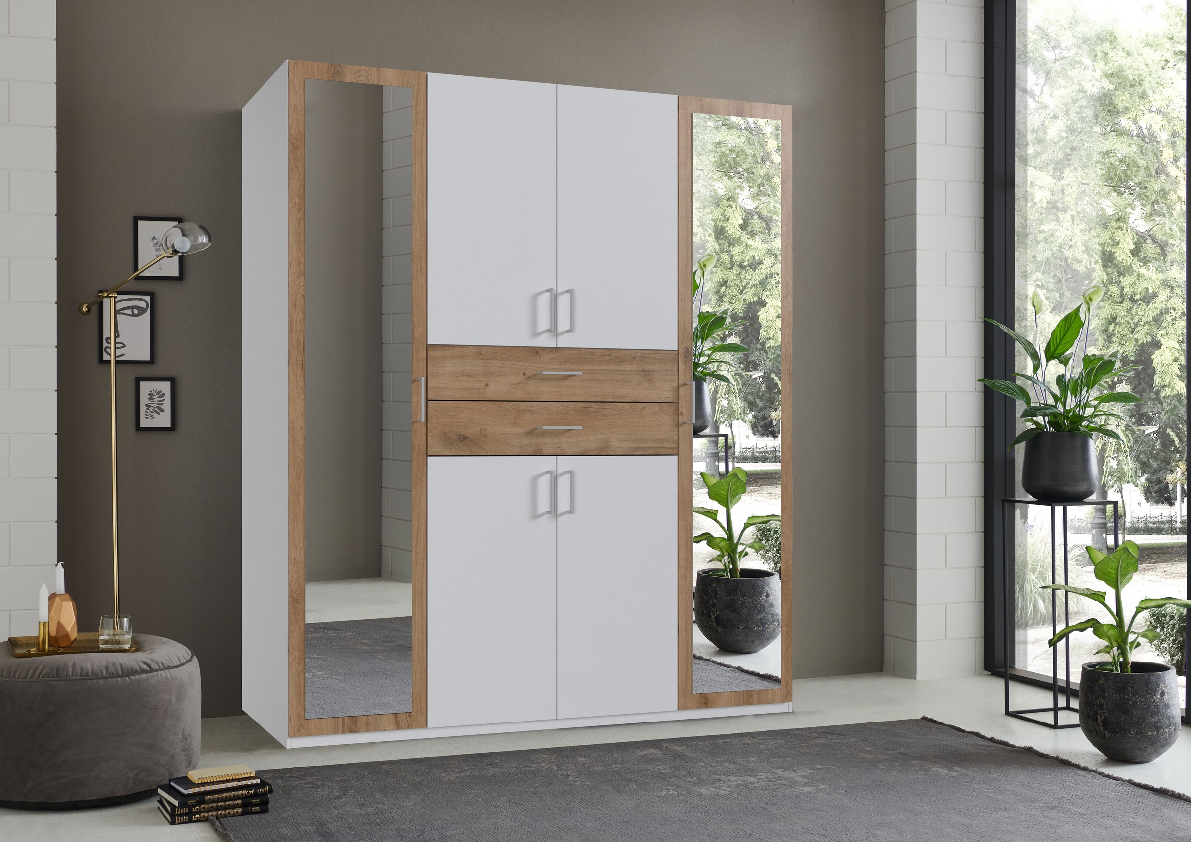 Wimex Kleiderschrank »Diver Drehtürenschrank mit Spiegel, 180, 225 o. 270cm breit«, Bestseller Schlafzimmerschrank wahlweise 3 Innenausstattungen