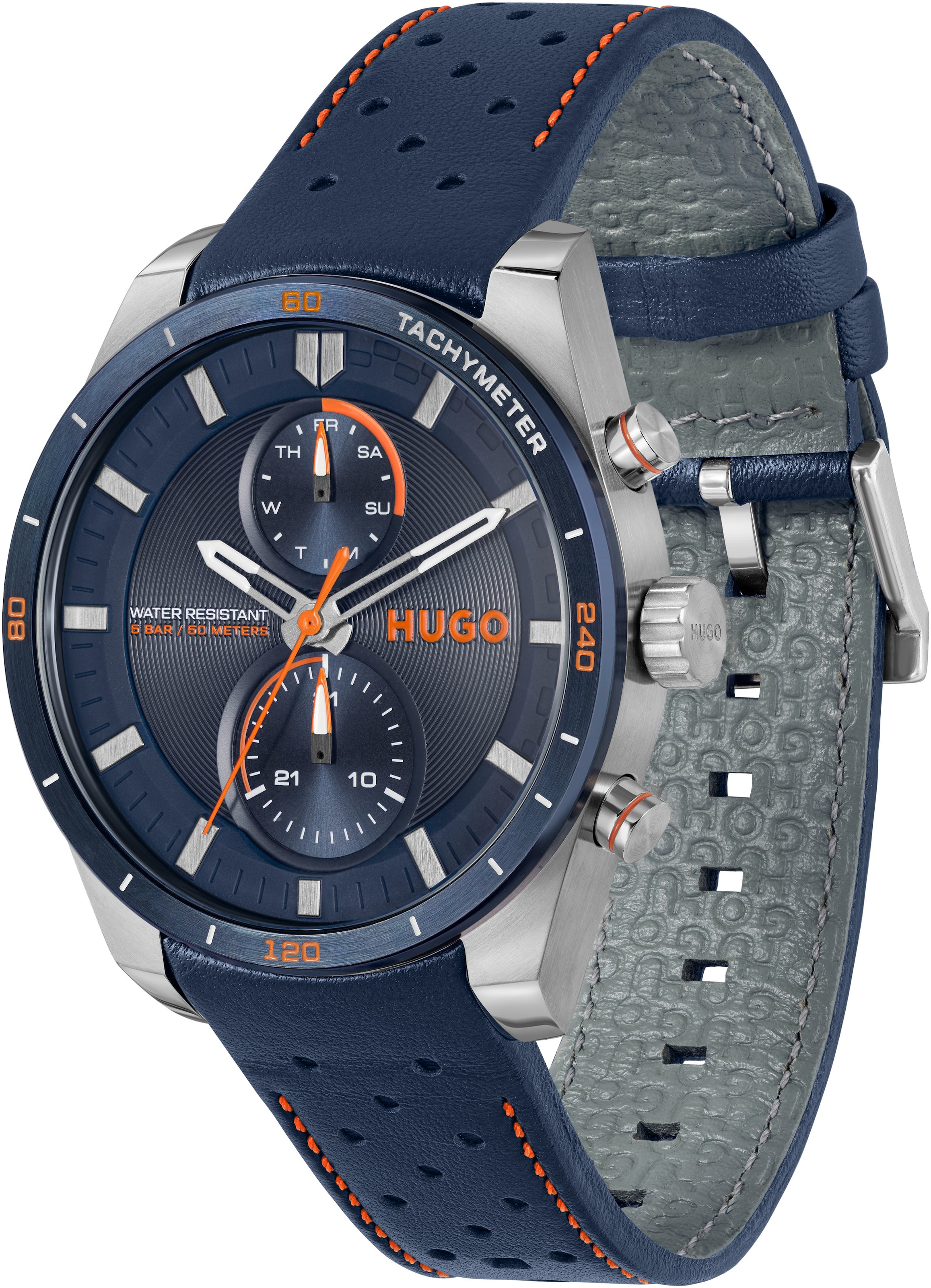 HUGO Multifunktionsuhr »#FAST«, Armbanduhr, Quarzuhr, Herrenuhr, Datum, Lederarmband