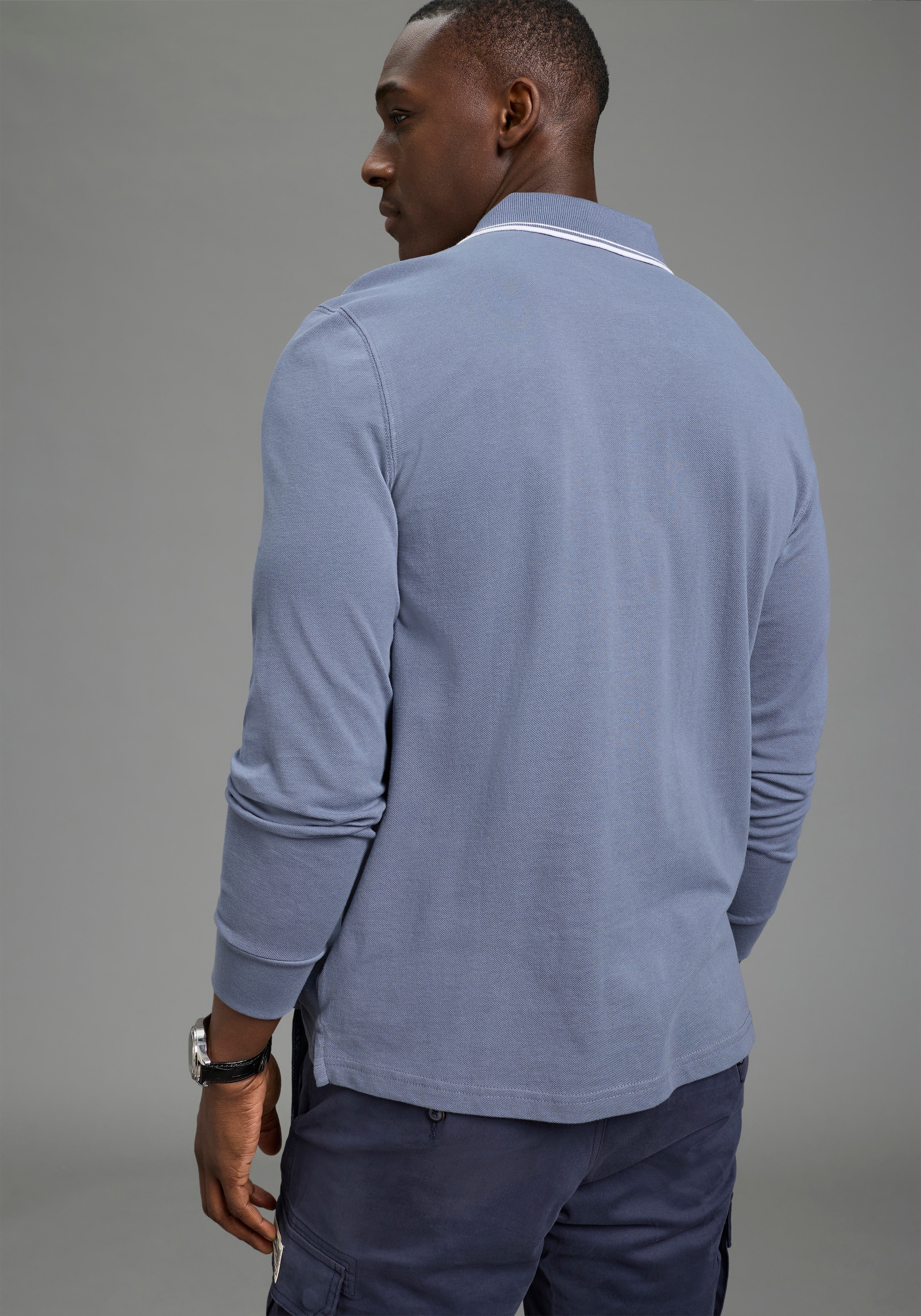 DELMAO Langarm-Poloshirt »Neue Kollektion!« schmale Passform, Langarm, unifarben, aus Piqué-Material