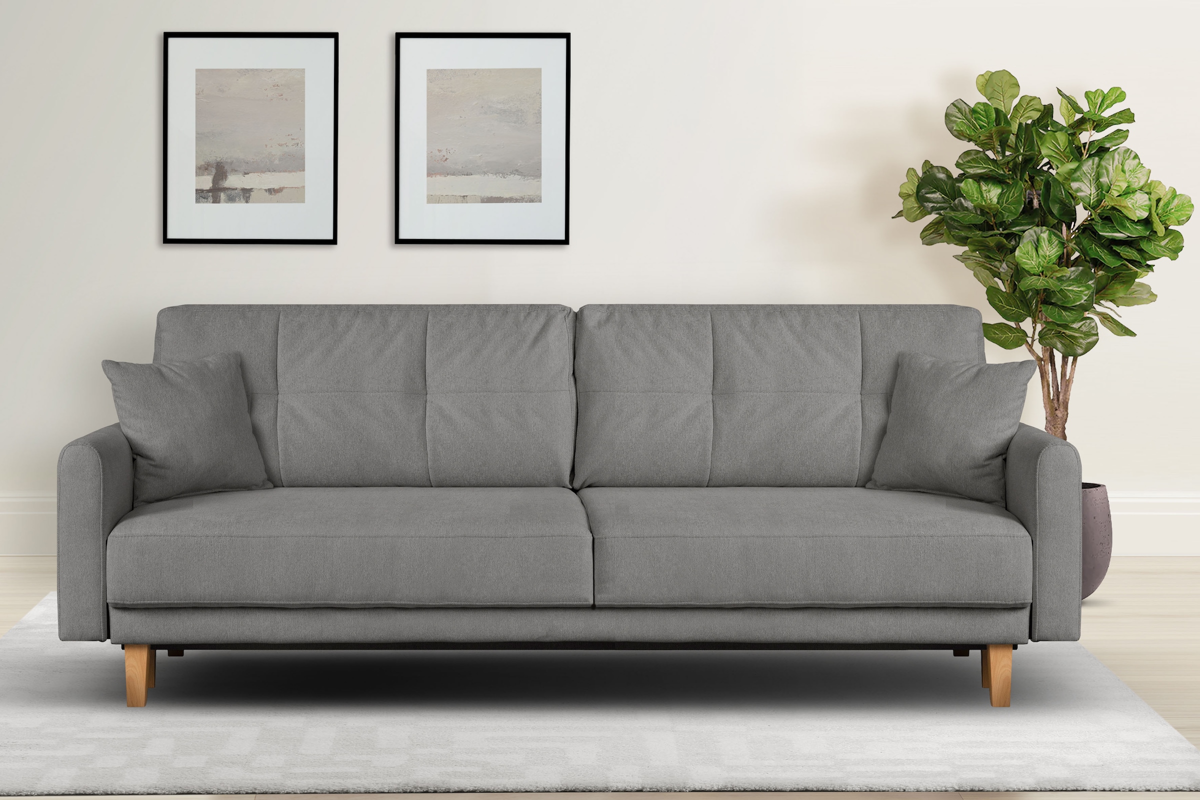 Home affaire 3-Sitzer »TRIPLO optionale Schlafsofa mit Bettkasten, Maße B/T/H: 215/100/89 cm«, Wahlweise Bettfunktion - Liegefläche 145x191 cm, Rücken-, Zierkissen