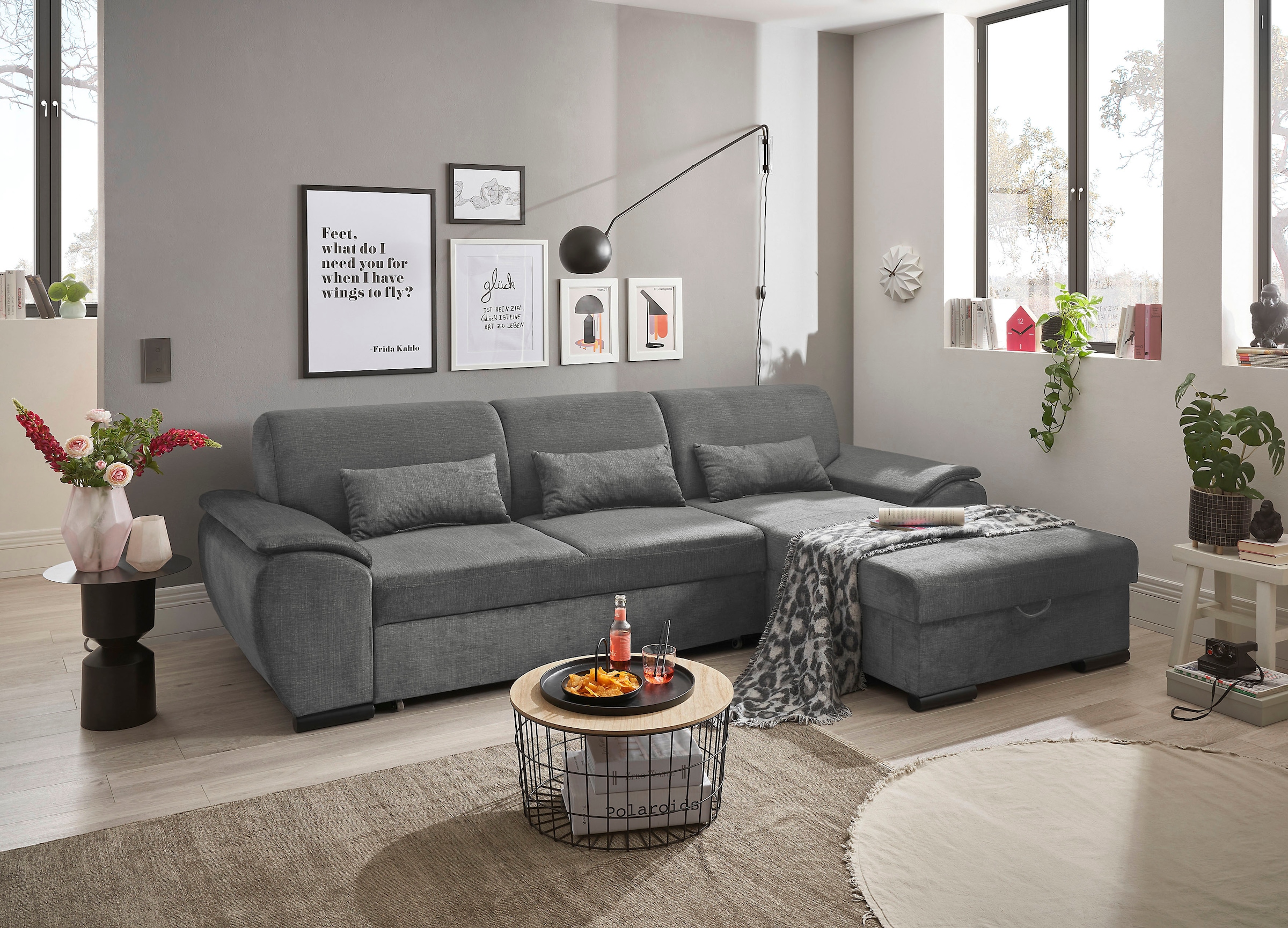ED EXCITING DESIGN Ecksofa »Tampa L-Form«, mit Bettfunktion, Bettkasten & 3 günstig online kaufen
