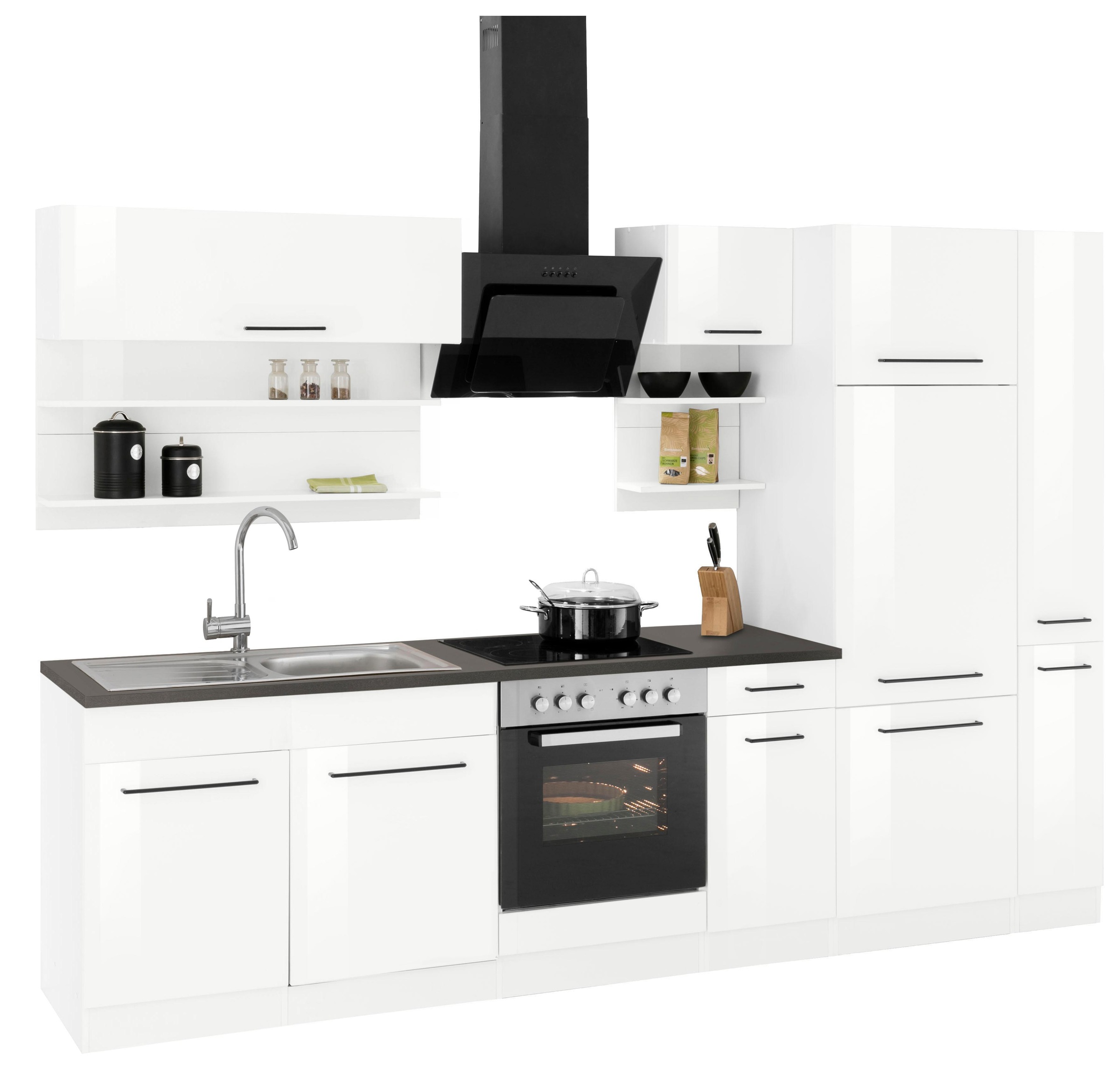 KOCHSTATION Küchenzeile »KS-Tulsa«, mit E-Geräten, Breite 300 cm, schwarze Metallgriffe, MDF Fronten