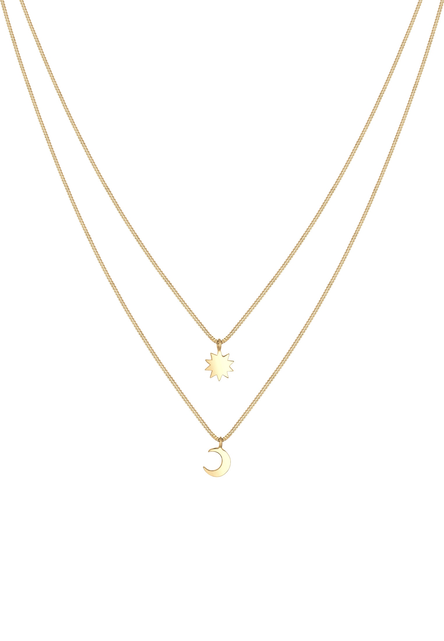 Elli Gliederkette »Layer Halbmond Sonne 925 Sterling Silber vergoldet«