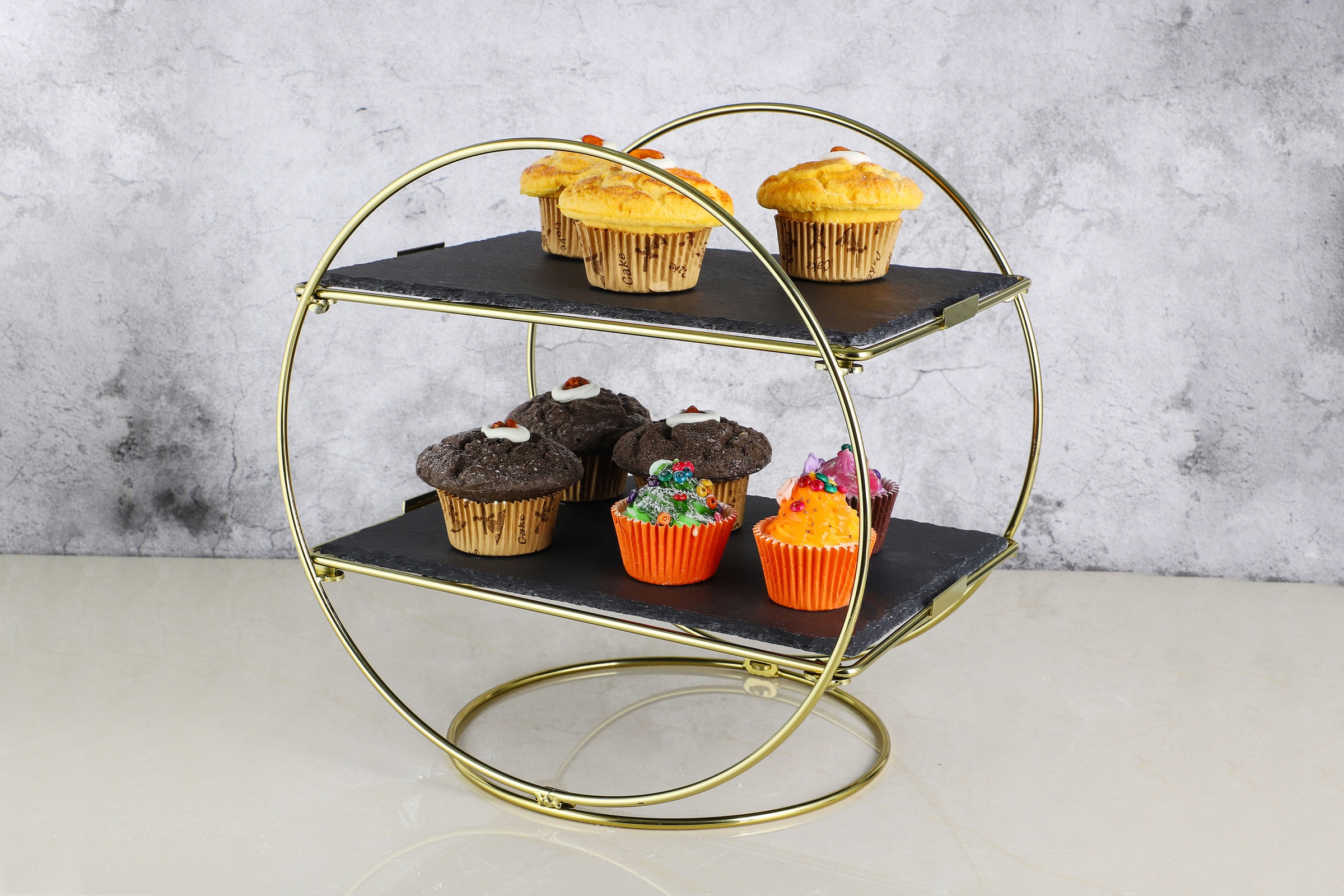 ECHTWERK Etagere »dekorative Schiefer Etagere« für Gebäck,Obst,Käse und Dessert mit 2 Ebenen,Schieferplatten 24/ 34cm