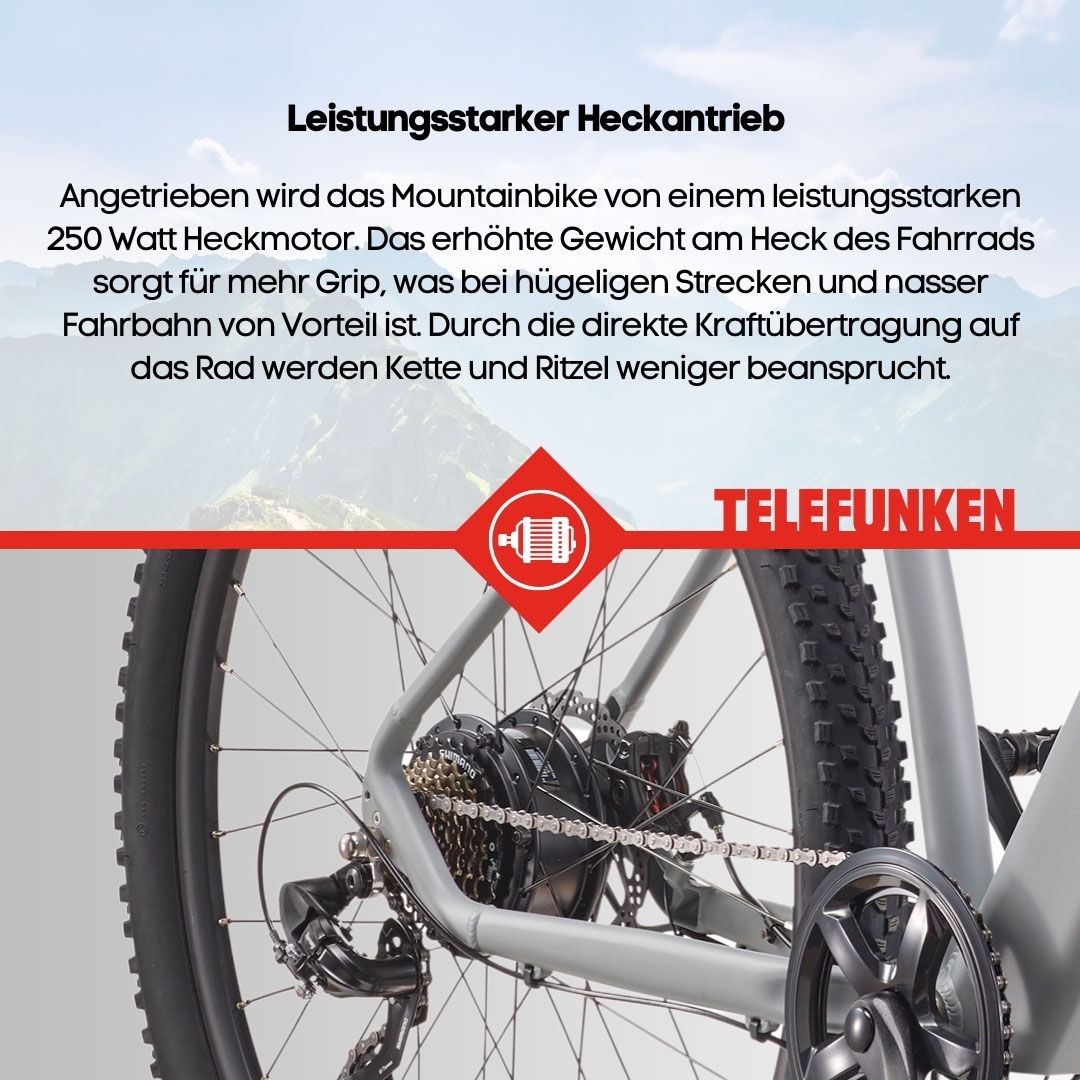 Telefunken E-Bike »Aufsteiger M921«, 7 Gang, Shimano, Heckmotor 250 W, (29 Zoll, Scheibenbremsen), Pedelec, Elektrofahrrad für Damen u. Herren, MTB