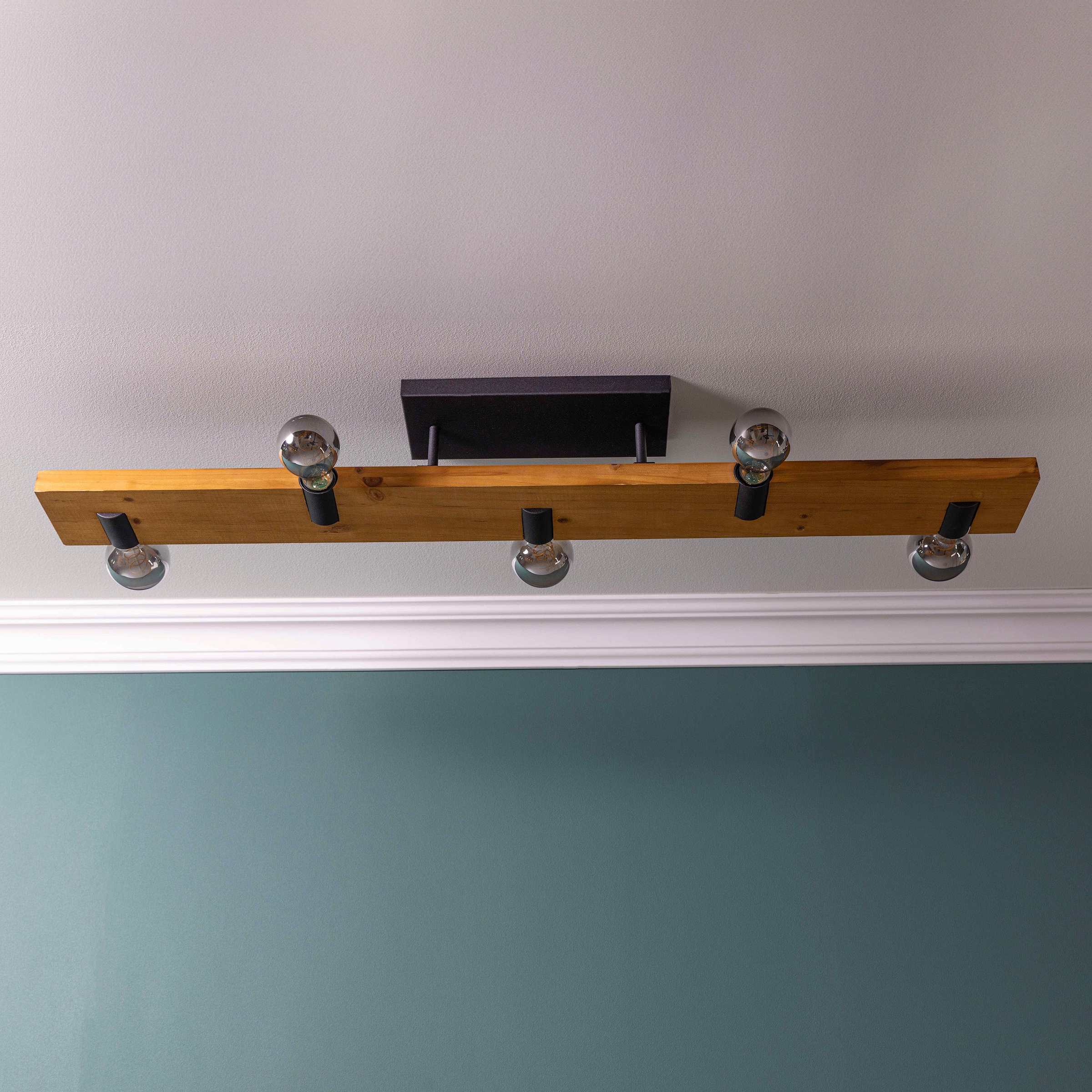 Brilliant Deckenleuchte »Mertes«, 5 flammig, Leuchtmittel E27 | ohne Leuchtmittel, Deckenlampe, E27, 115 x 12,5 cm, Holz/Metall, braun/schwarz