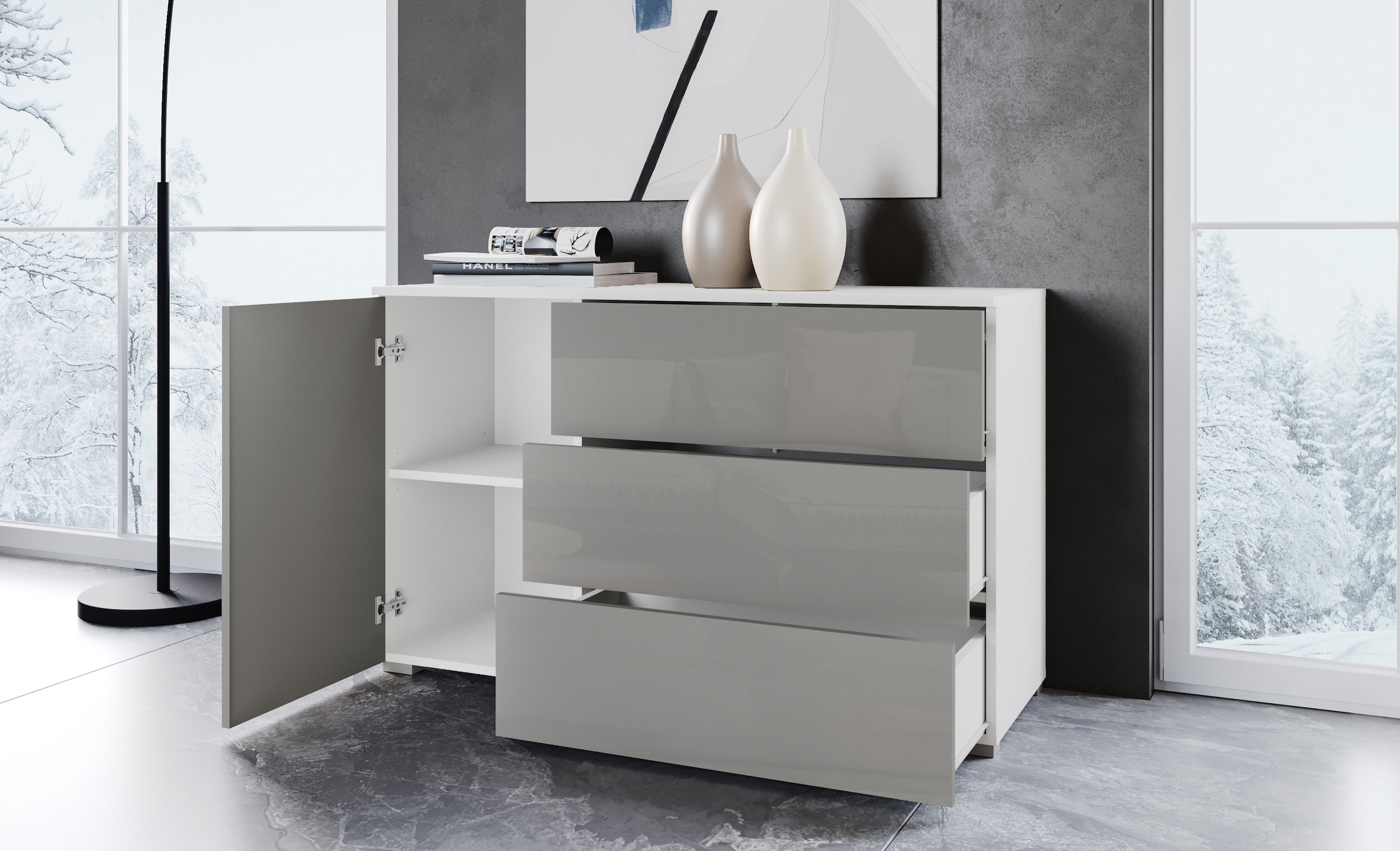 INOSIGN Sideboard »PARIS«, (1 St.), Moderne 110cm breite grifflose Kommode, vielseitig einsetzbar