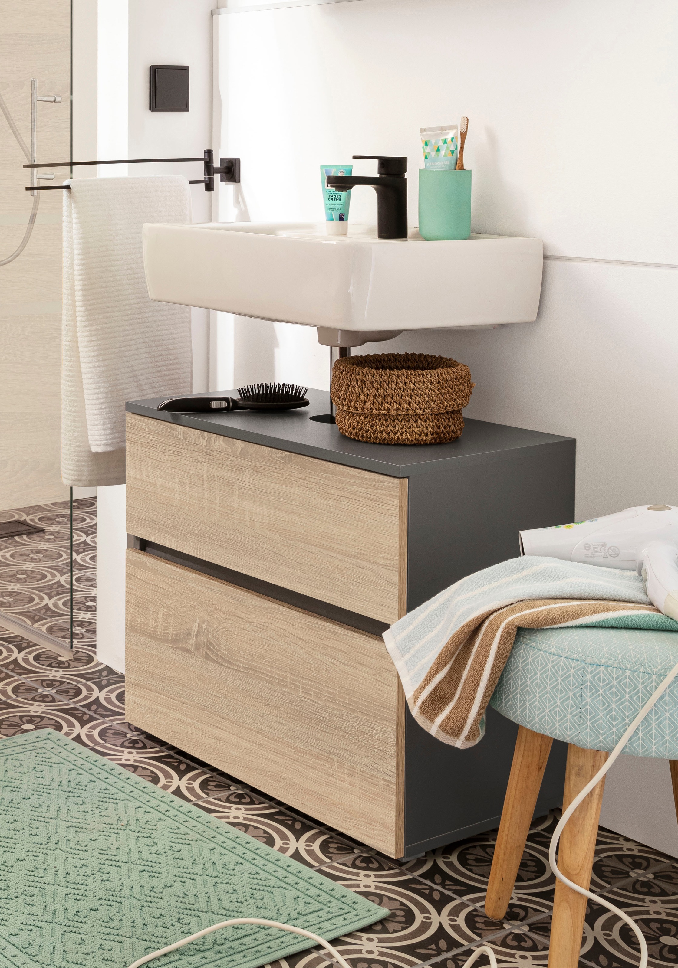 Home affaire Waschbeckenunterschrank "Wisla" Siphonausschnitt, Push-to-open günstig online kaufen